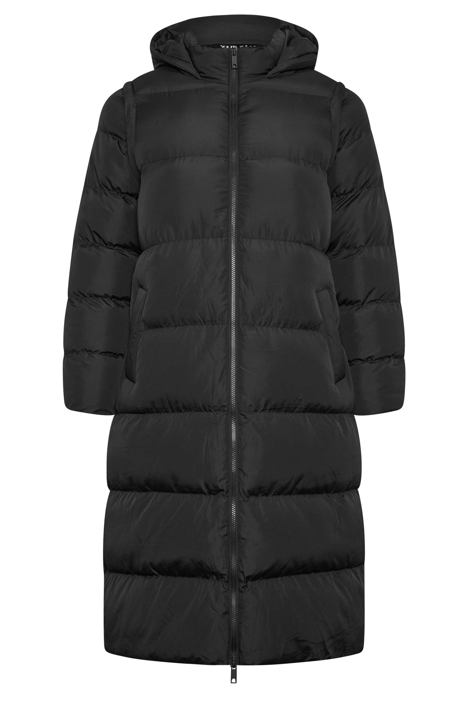 YOURS Plus Size Black Padded 2-in-1 Puffer Coat & Gilet | Yours Clothing 8