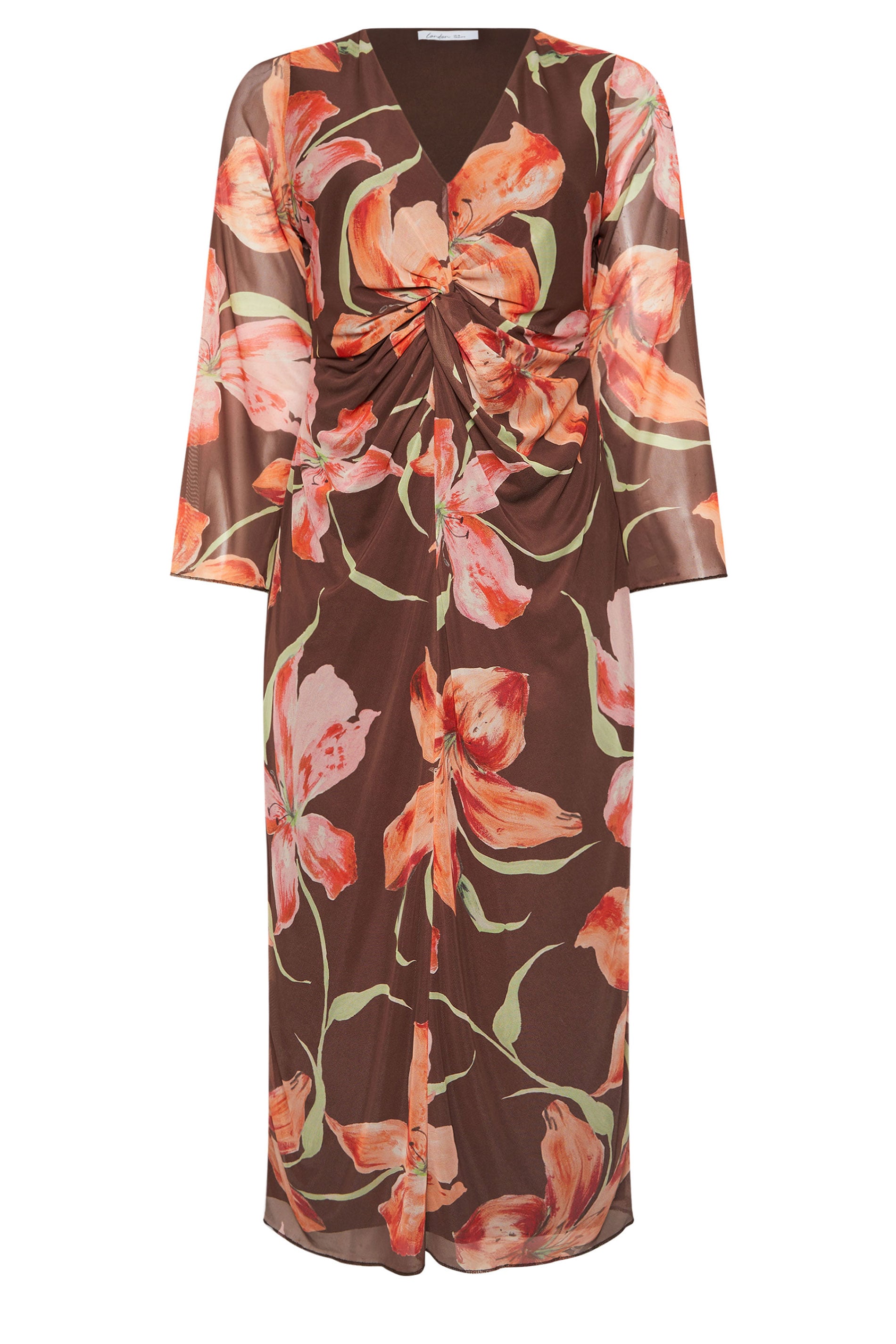 YOURS LONDON Plus Size Brown Floral Mesh Maxi Dress | Yours Clothing 6