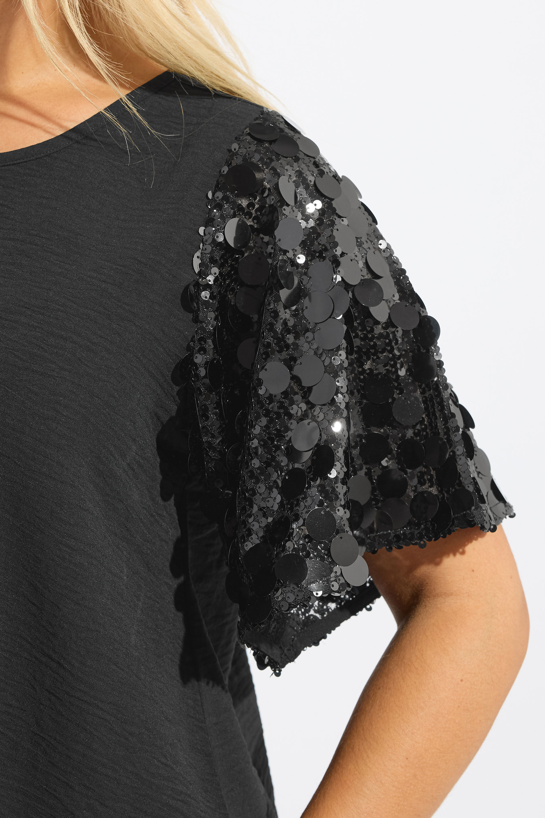 YOURS Plus Size Black Sequin Short Sleeve Blouse | Yours Clothing 6