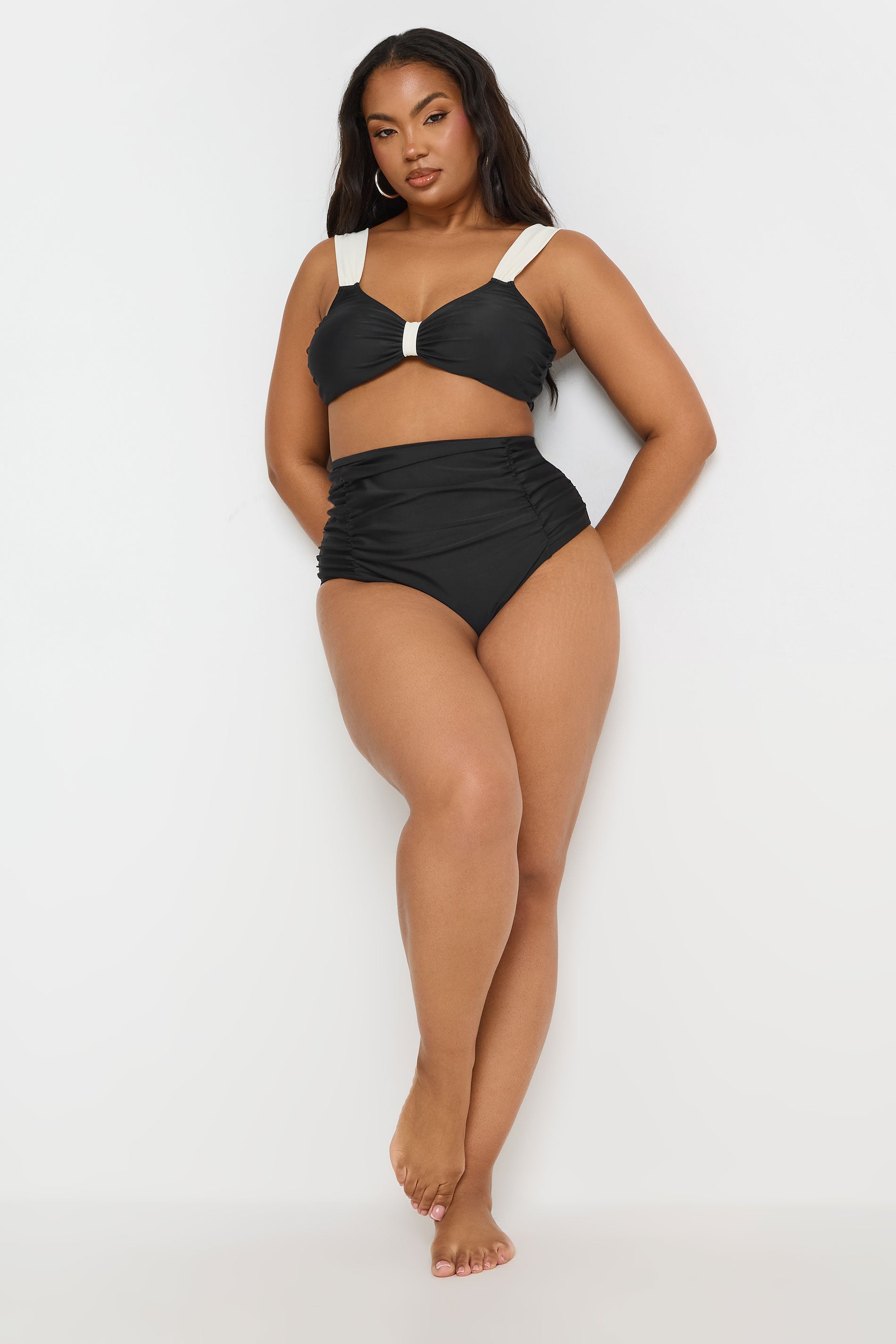 YOURS Plus Size Black Ruched Super High Waisted Tummy Control Bikini Briefs | Yours Clothing 5