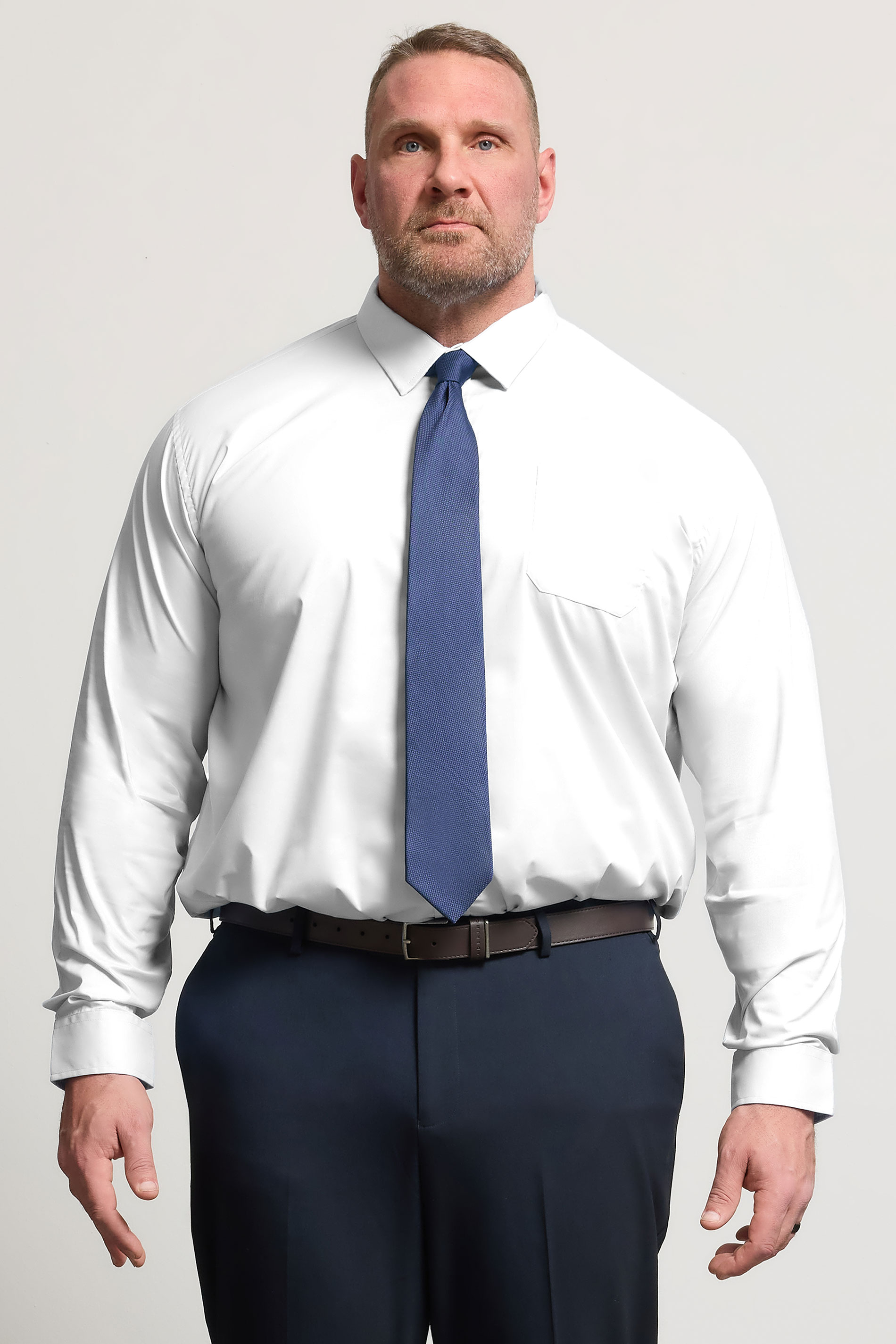 D555 Big & Tall White Long Sleeve Non Iron Stretch Shirt | BadRhino 3