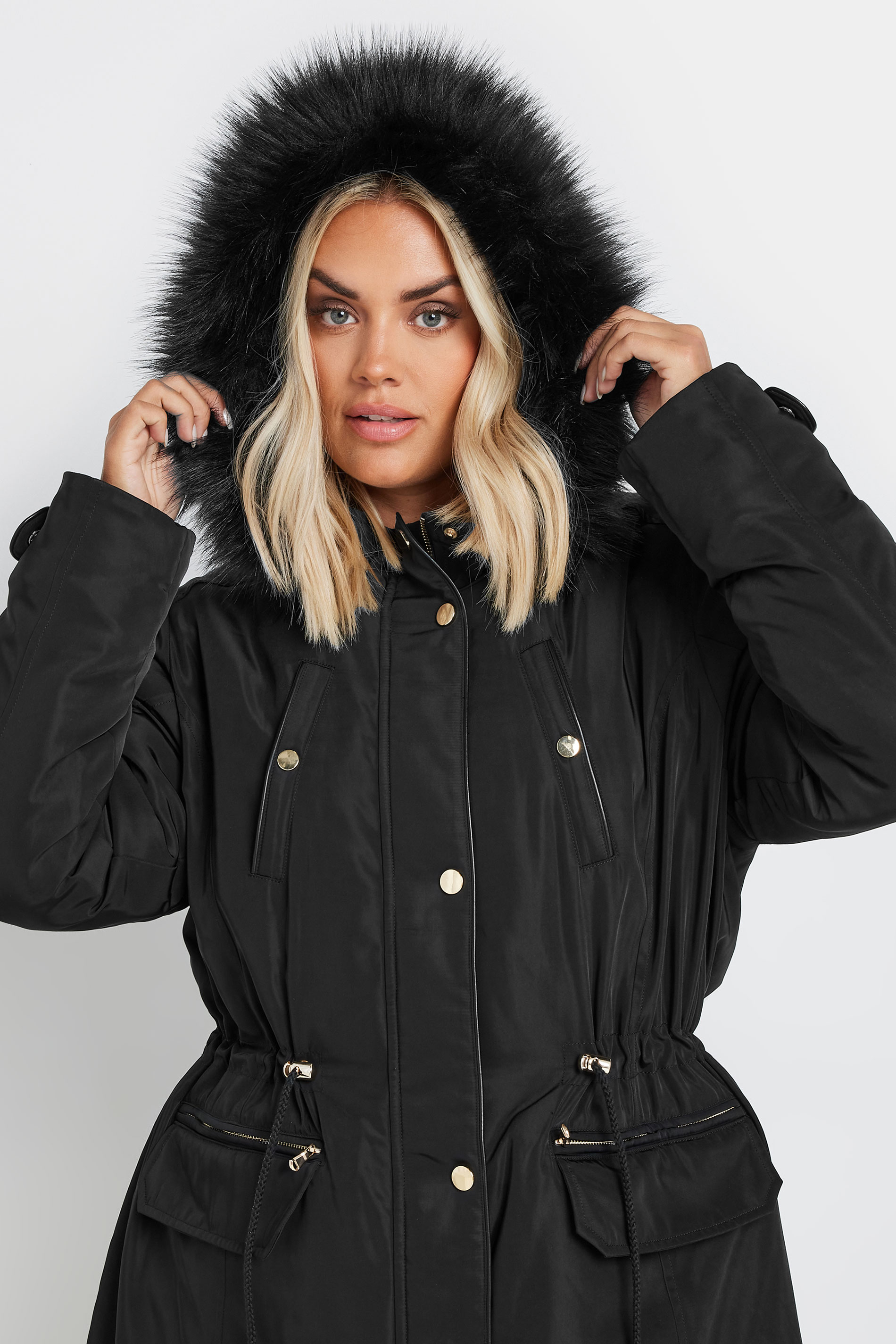 YOURS Plus Size Black Faux Fur Trim Plush Parka Jacket | Yours Clothing 6