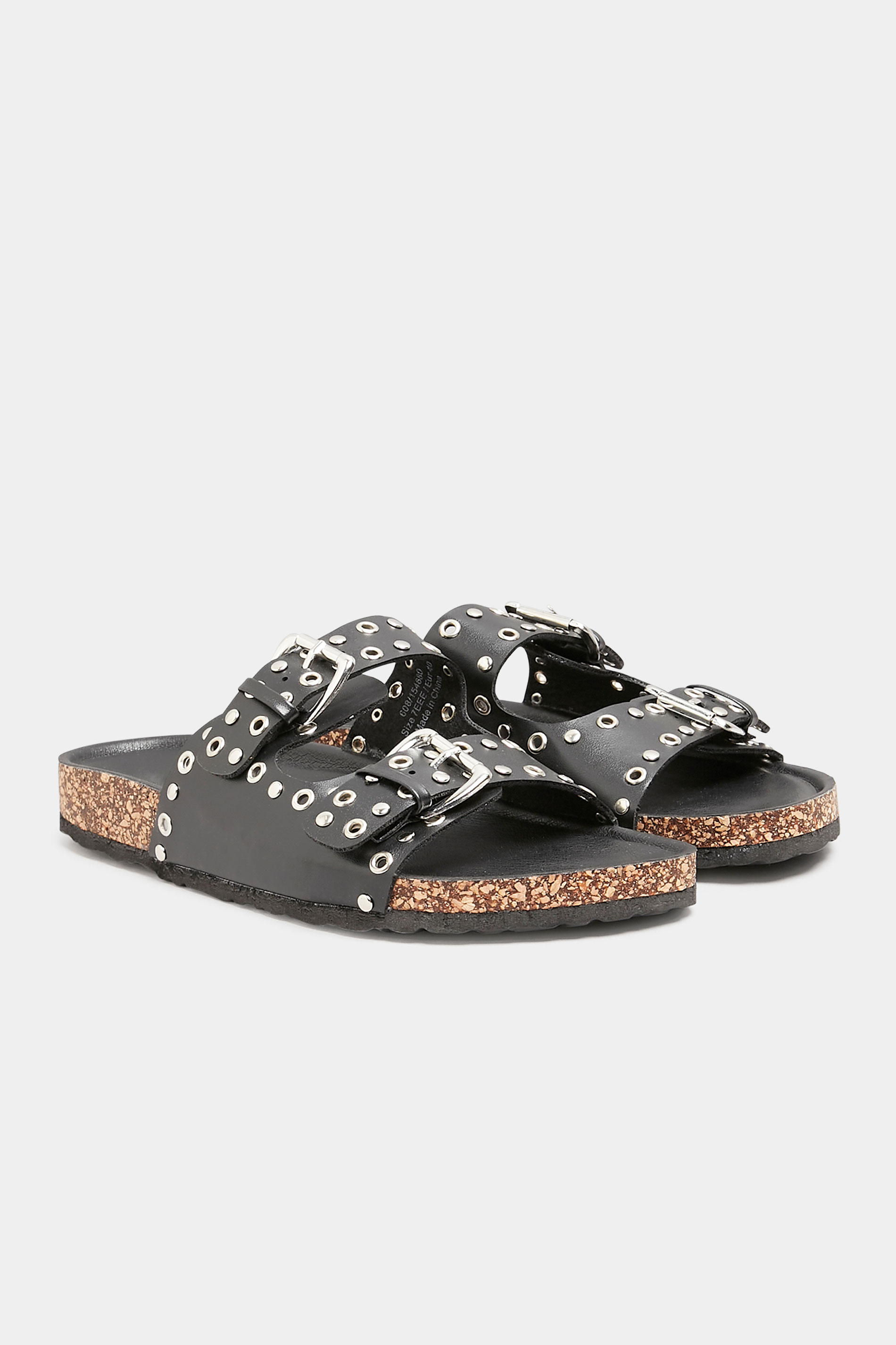 LTS Black Studded Buckle Strap Sandals In Standard Fit | Long Tall Sally 2