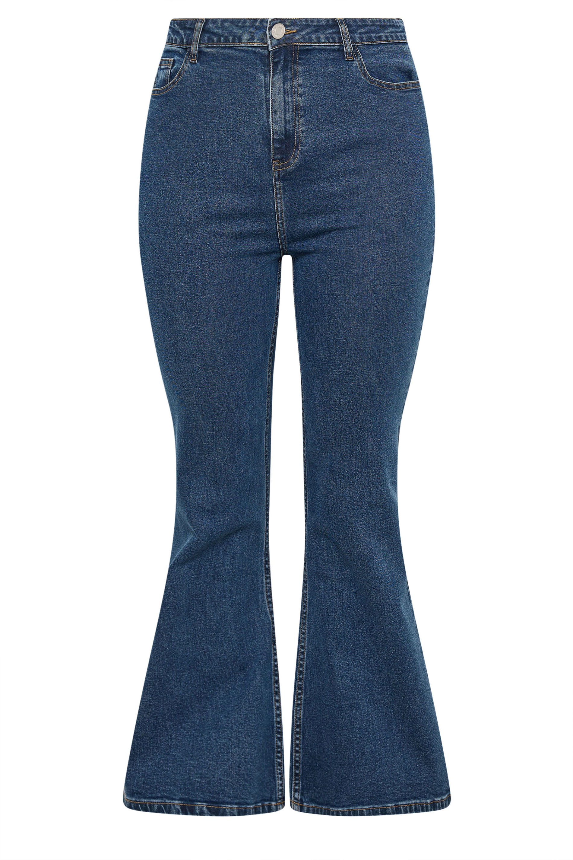 YOURS Plus Size Mid Blue Wash Flare Stretch Jeans | Yours Clothing 5