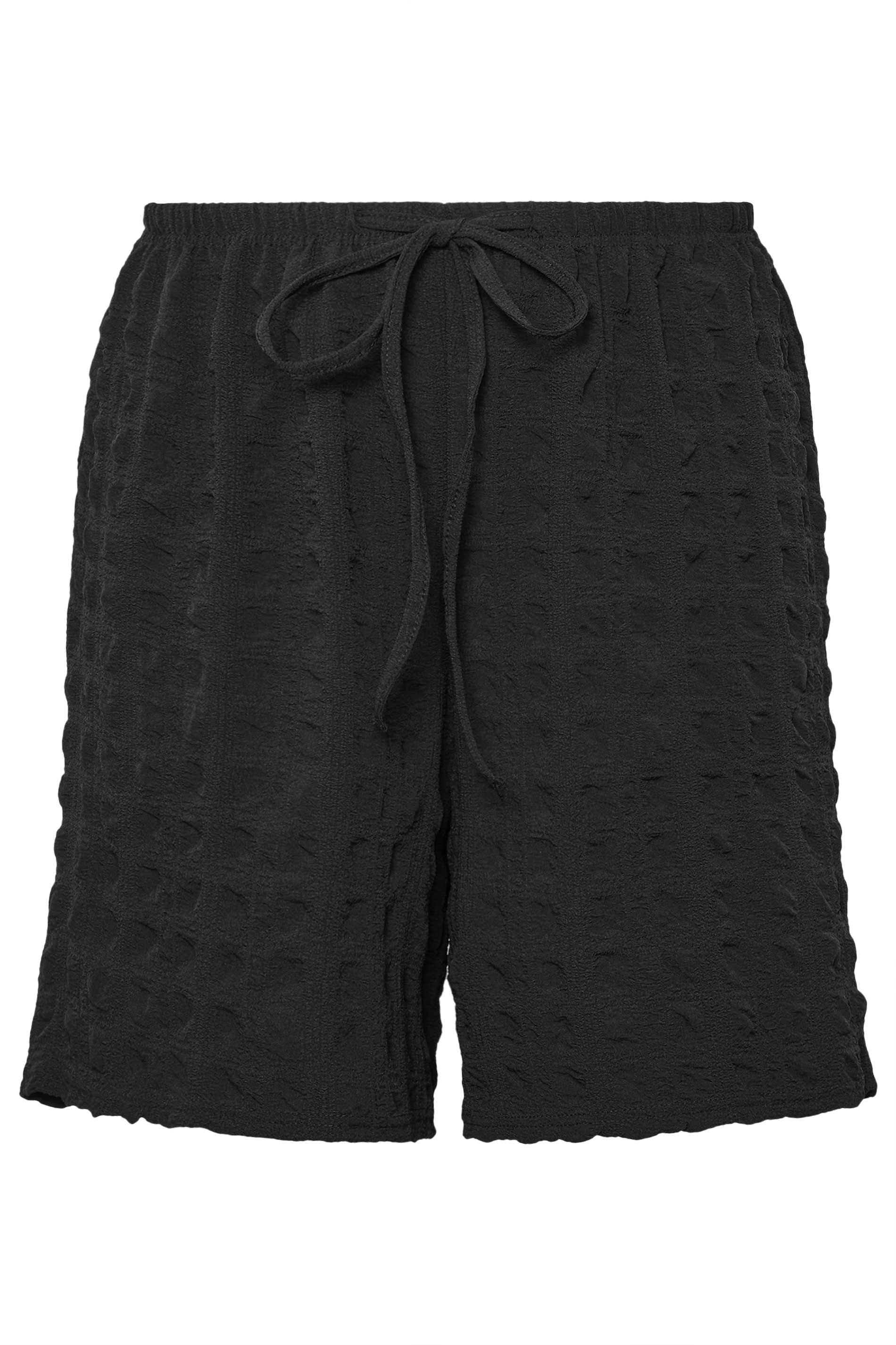 YOURS Plus Size Black Textured Tie Waist Shorts | Yours Clothing 5