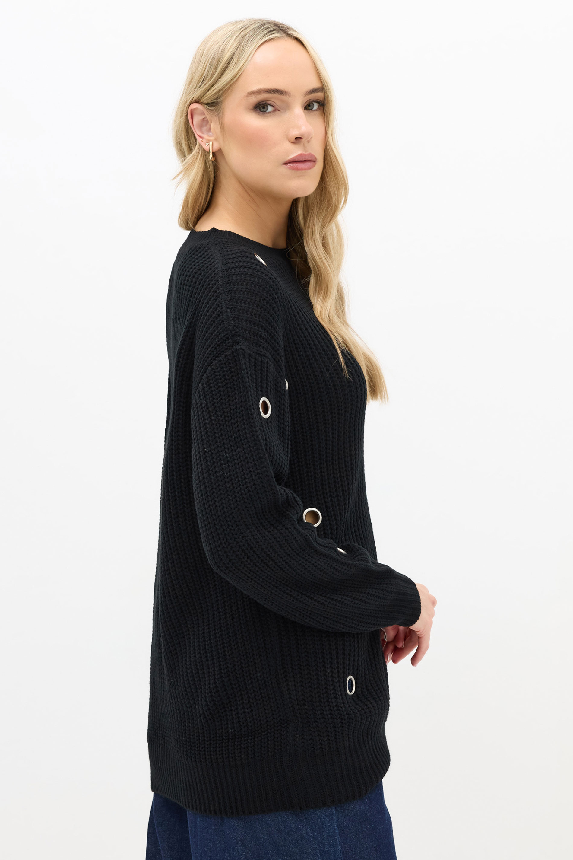 LTS Tall Black Knitted Eyelet Jumper | Long Tall Sally 2