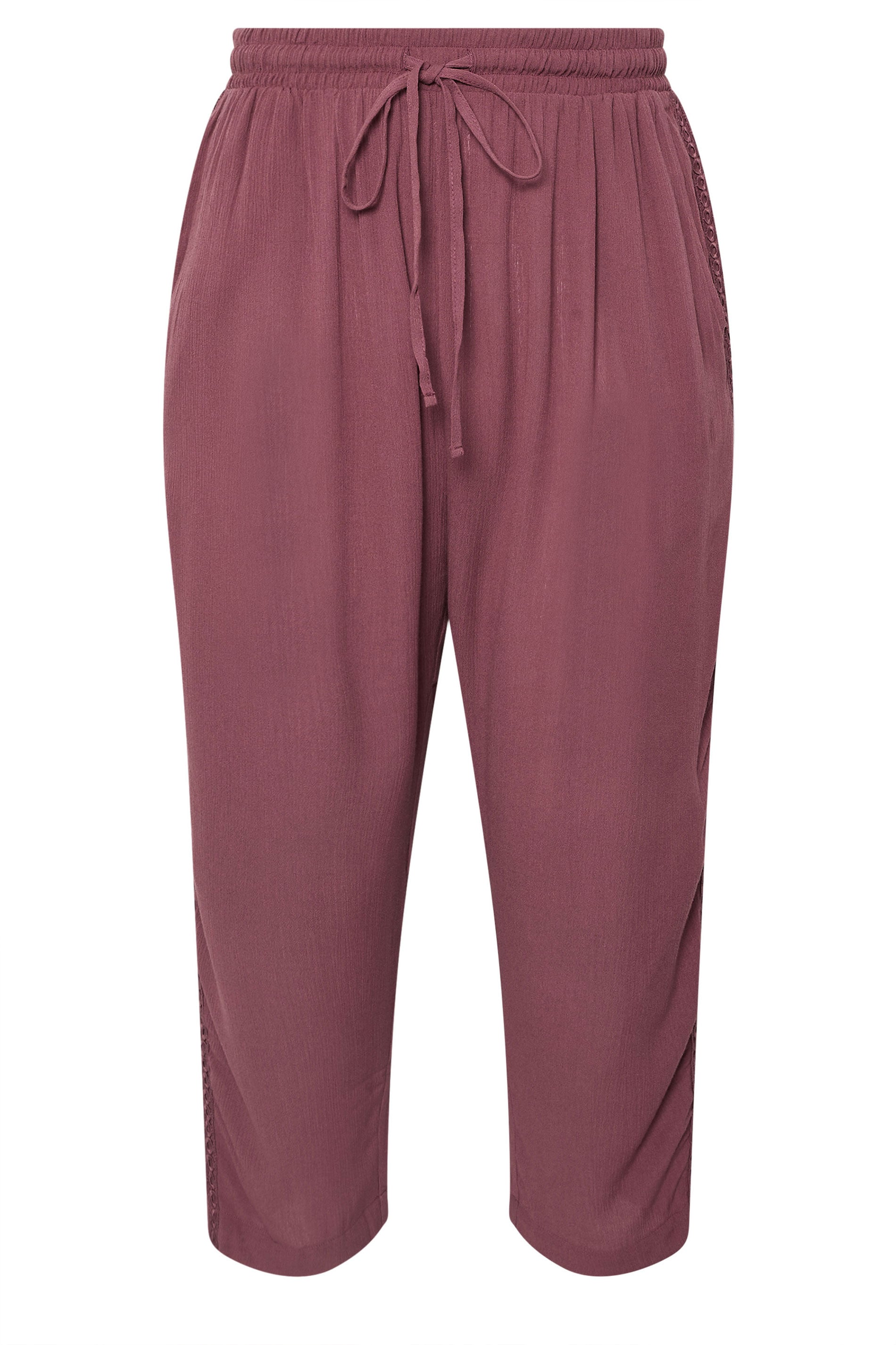 YOURS Plus Size Berry Red Crochet Trim Cropped Trousers | Yours Clothing 5