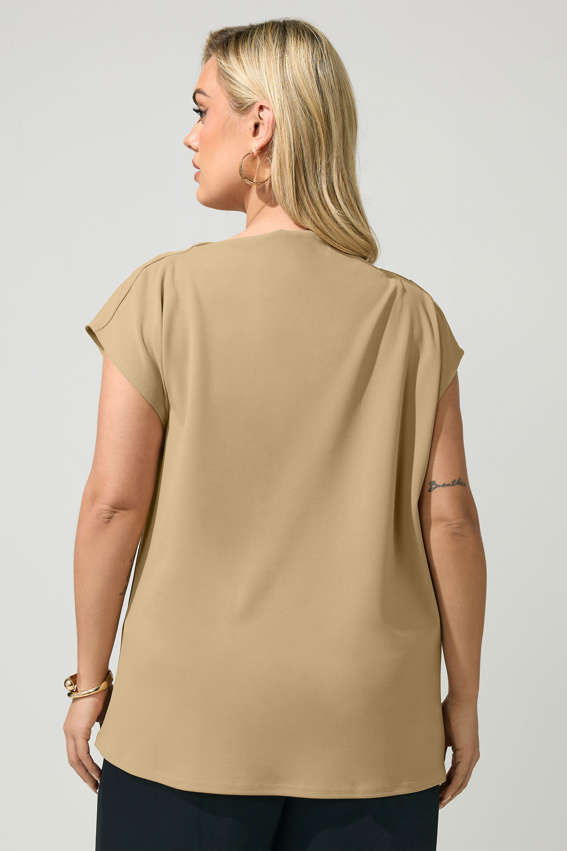YOURS LONDON Plus Size Natural Brown Drape Shoulder Top | Yours Clothing 6