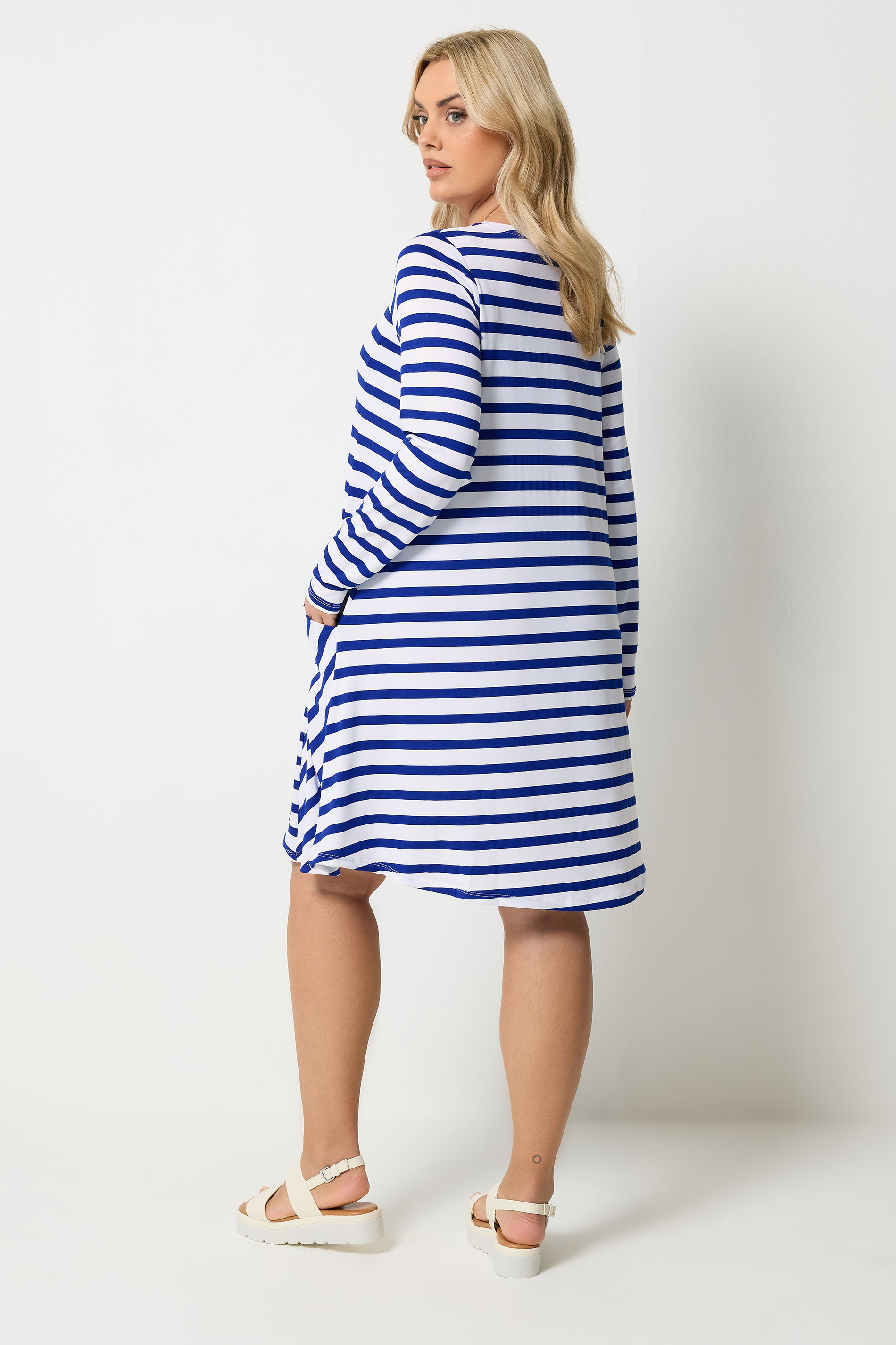YOURS Plus Size Blue Stripe Drape Pocket Dress | Yours Clothing 2