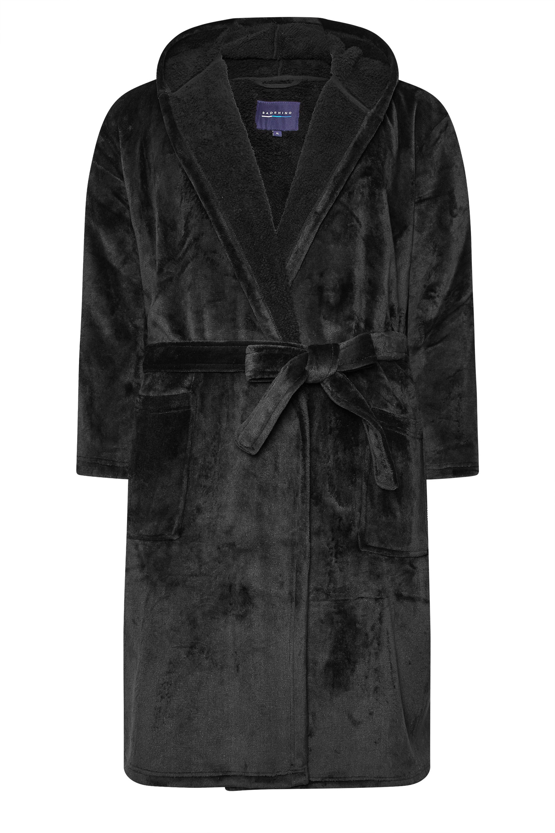 BadRhino Big & Tall Black Soft Fleece Dressing Gown | BadRhino 5