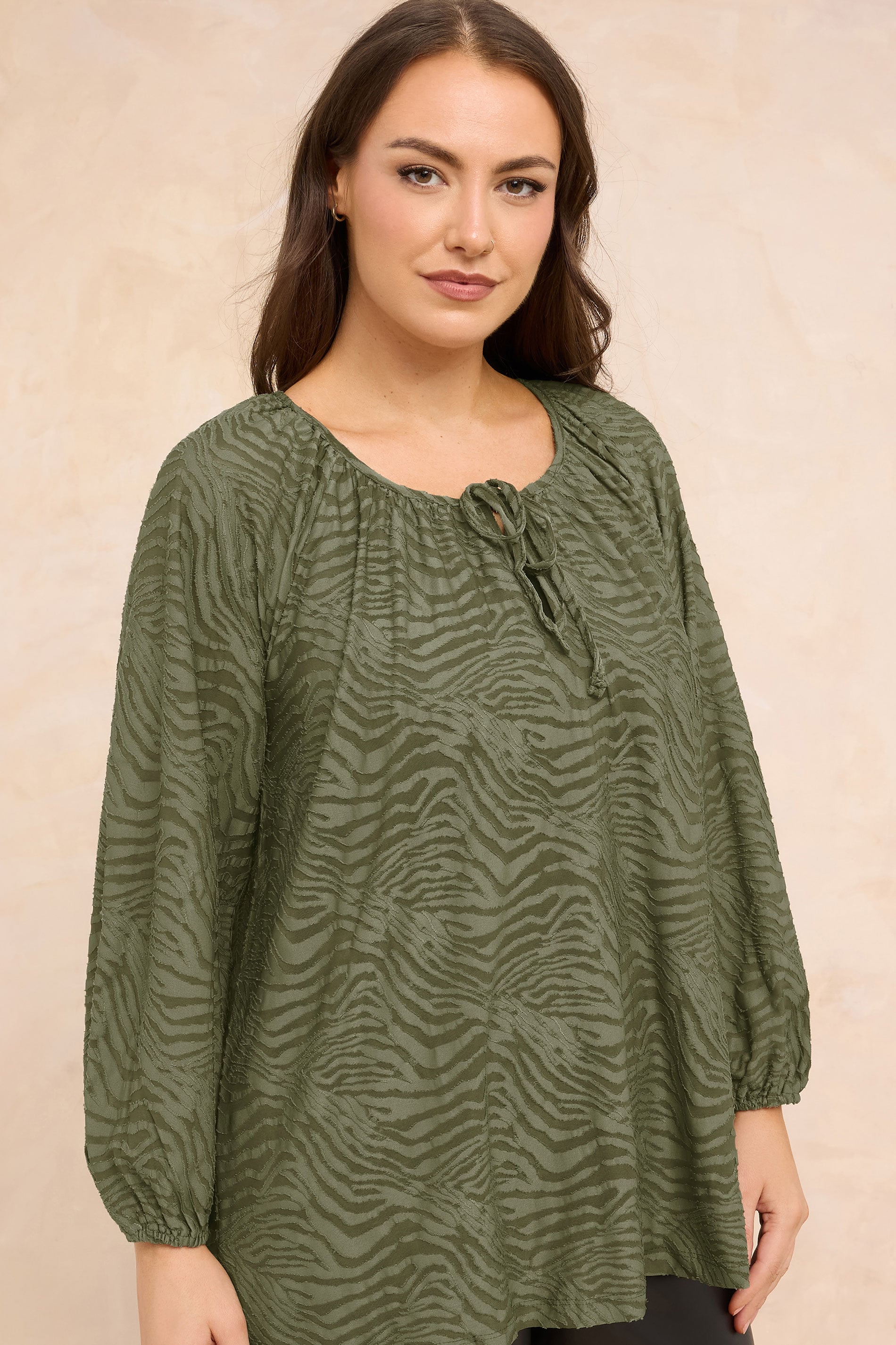 Evans Women's Green Plus Khaki Zebra Burnout Blouse Size 20