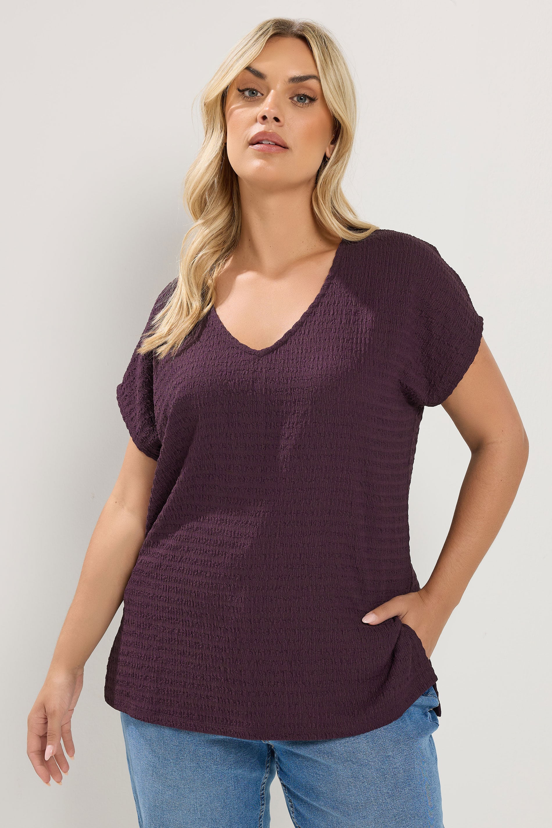 YOURS Plus Size Purple Textured T-Shirt | Yours Clothing 3
