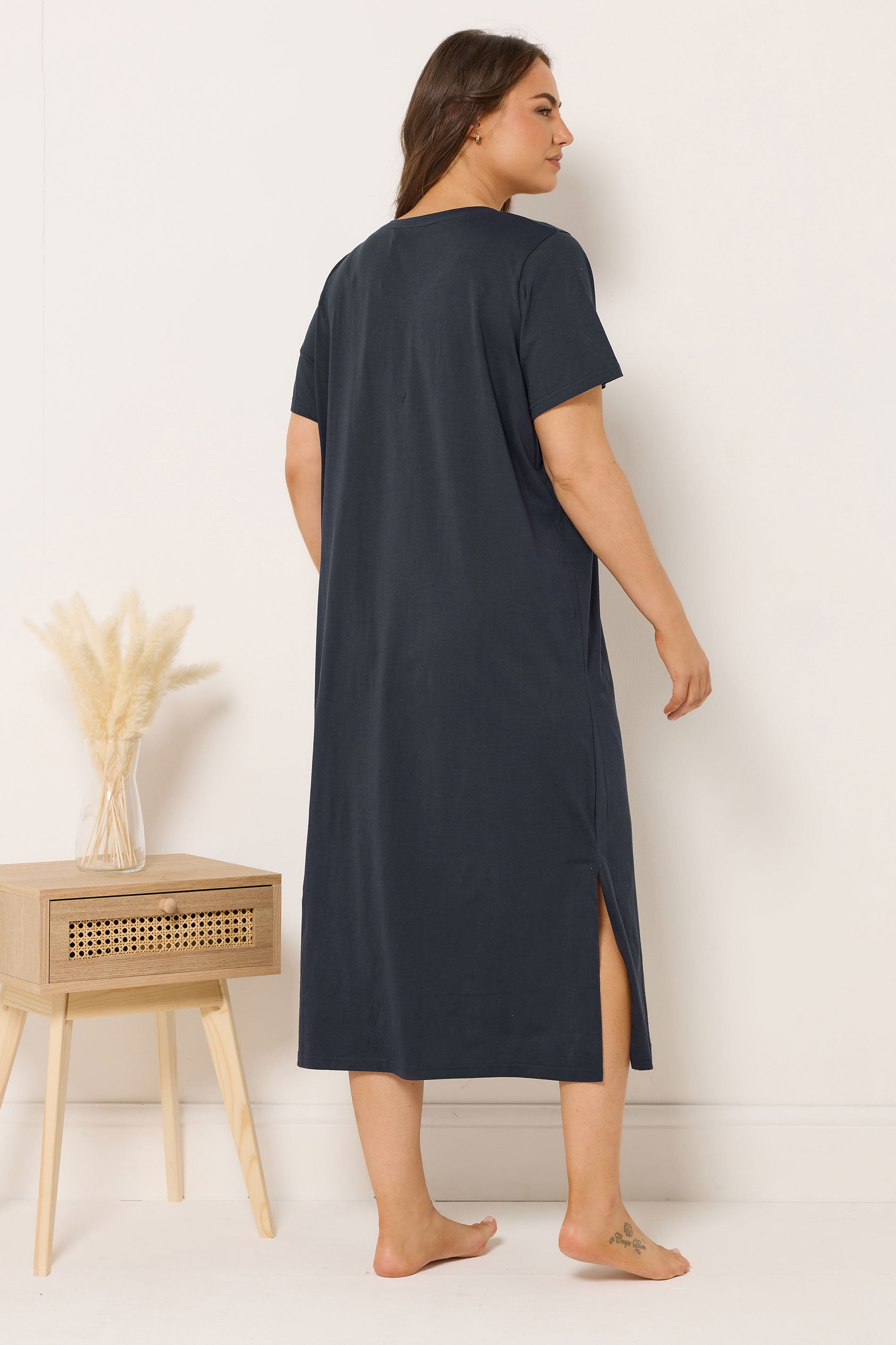 YOURS Plus Size 2 PACK Navy Blue 'Ciao Bella' Midaxi Nightdresses | Yours Clothing 5