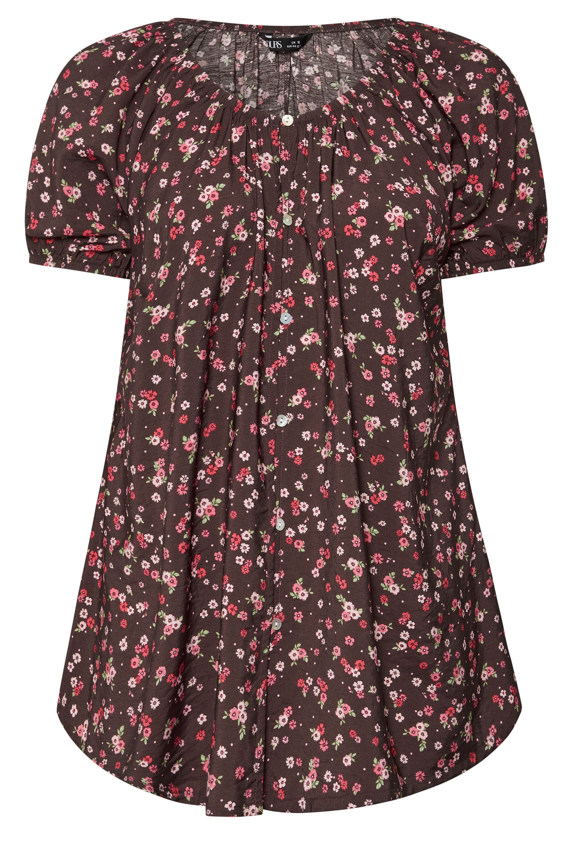YOURS Plus Size Chocolate Brown Floral Blouse | Yours Clothing 1