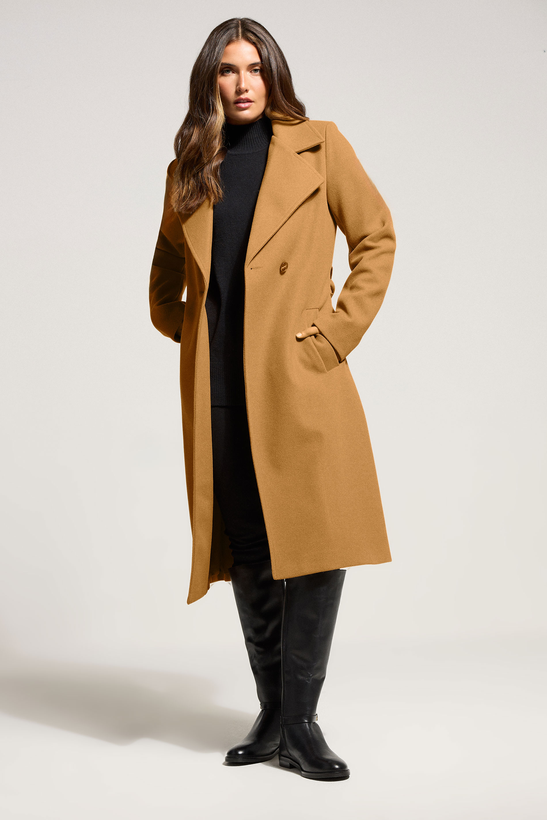 LTS Tall Beige Brown Formal Wrap Belted Midi Coat | Long Tall Sally 1