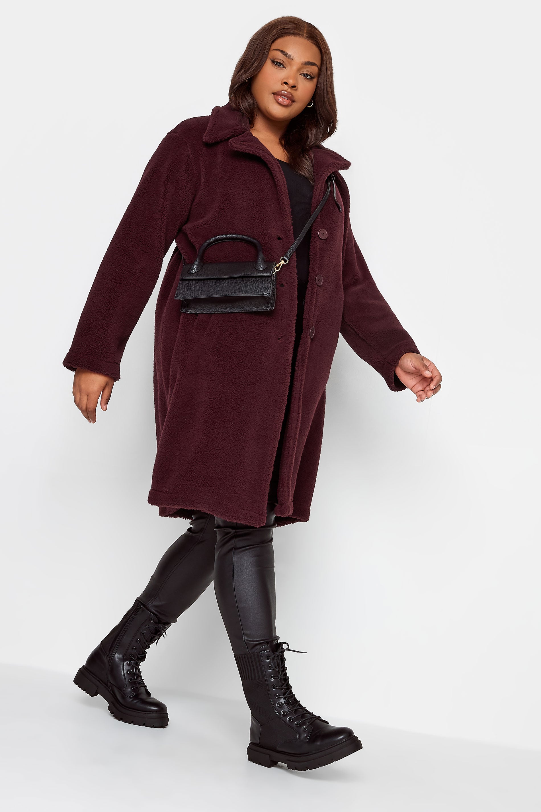 YOURS Curve Plus Size Dark Red Faux Fur Coat | Yours Clothing  2