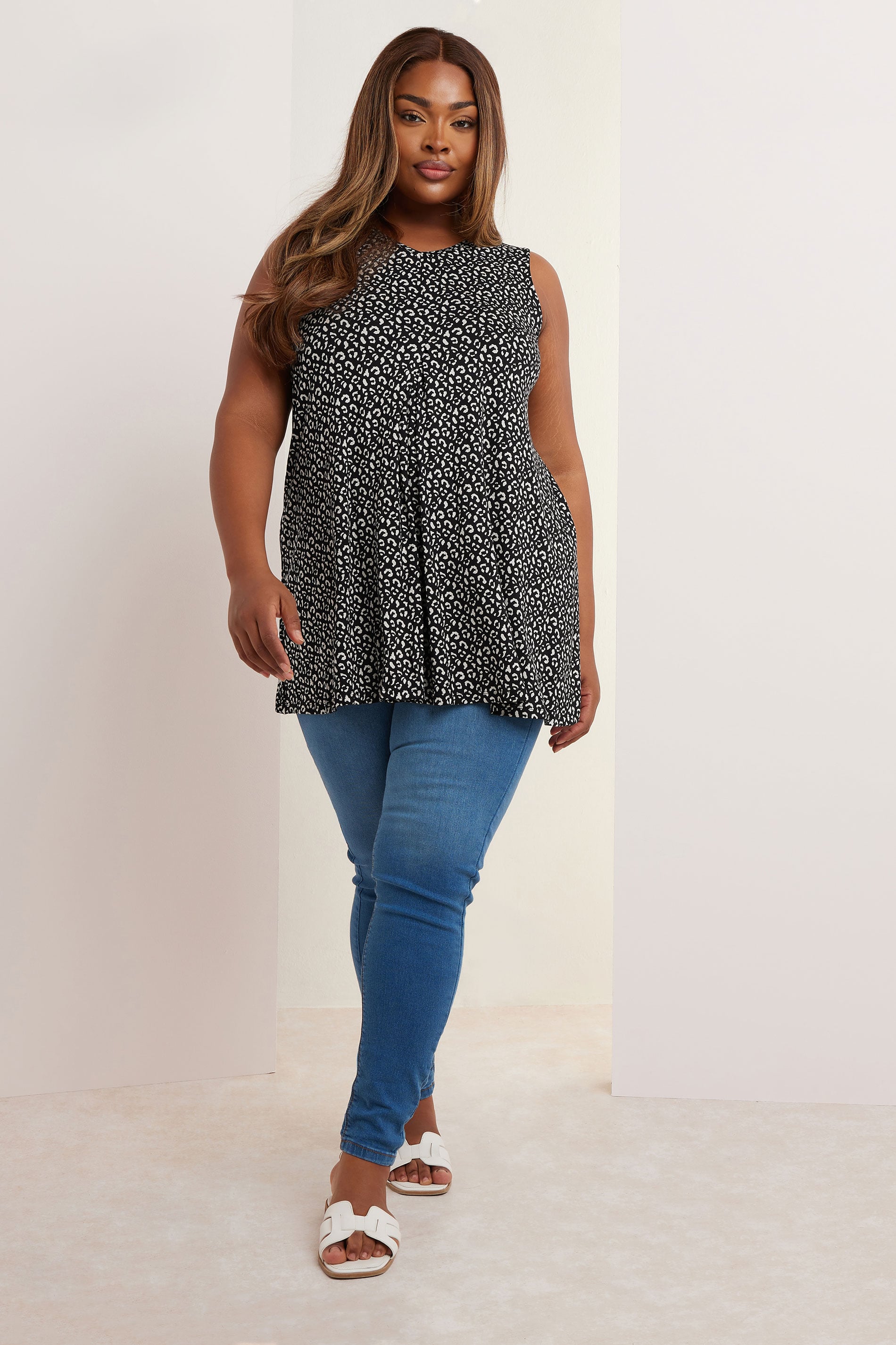 YOURS Plus Size Black Leopard Print Swing Vest Top | Yours Clothing  1