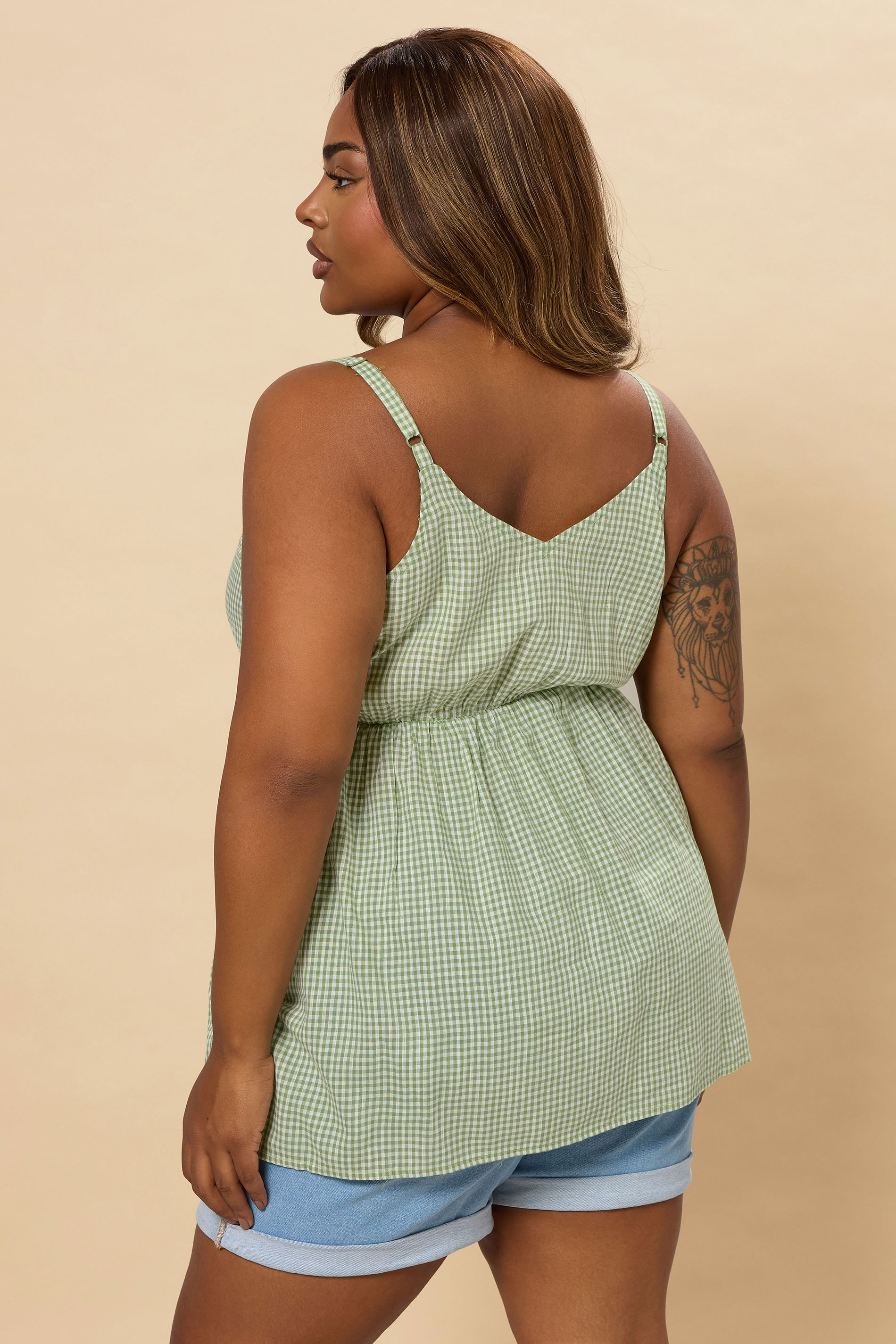 YOURS Plus Size Sage Green Gingham Tie Front Cami Top | Yours Clothing 2