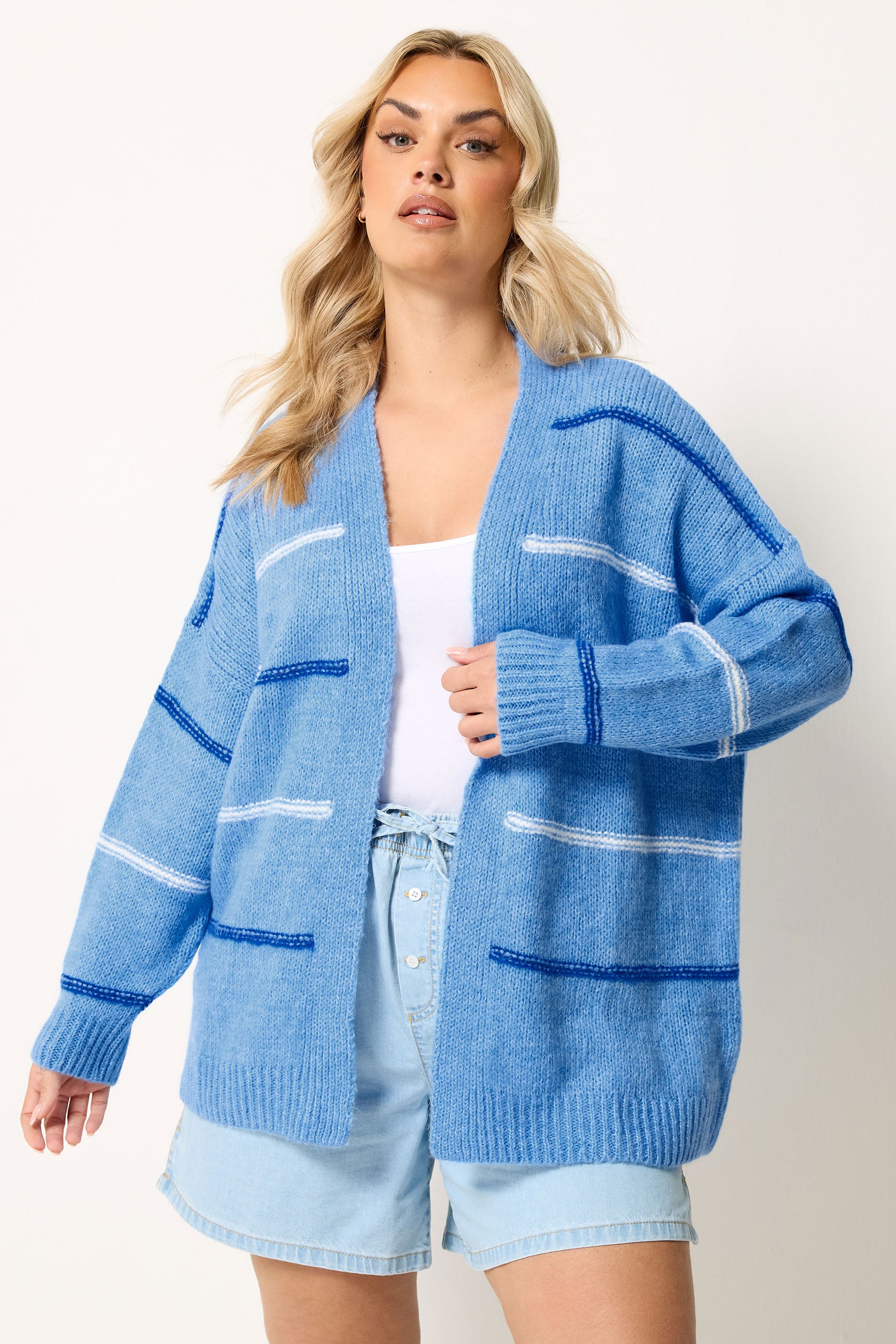 YOURS Plus Size Blue Stripe Cardigan | Yours Clothing 3