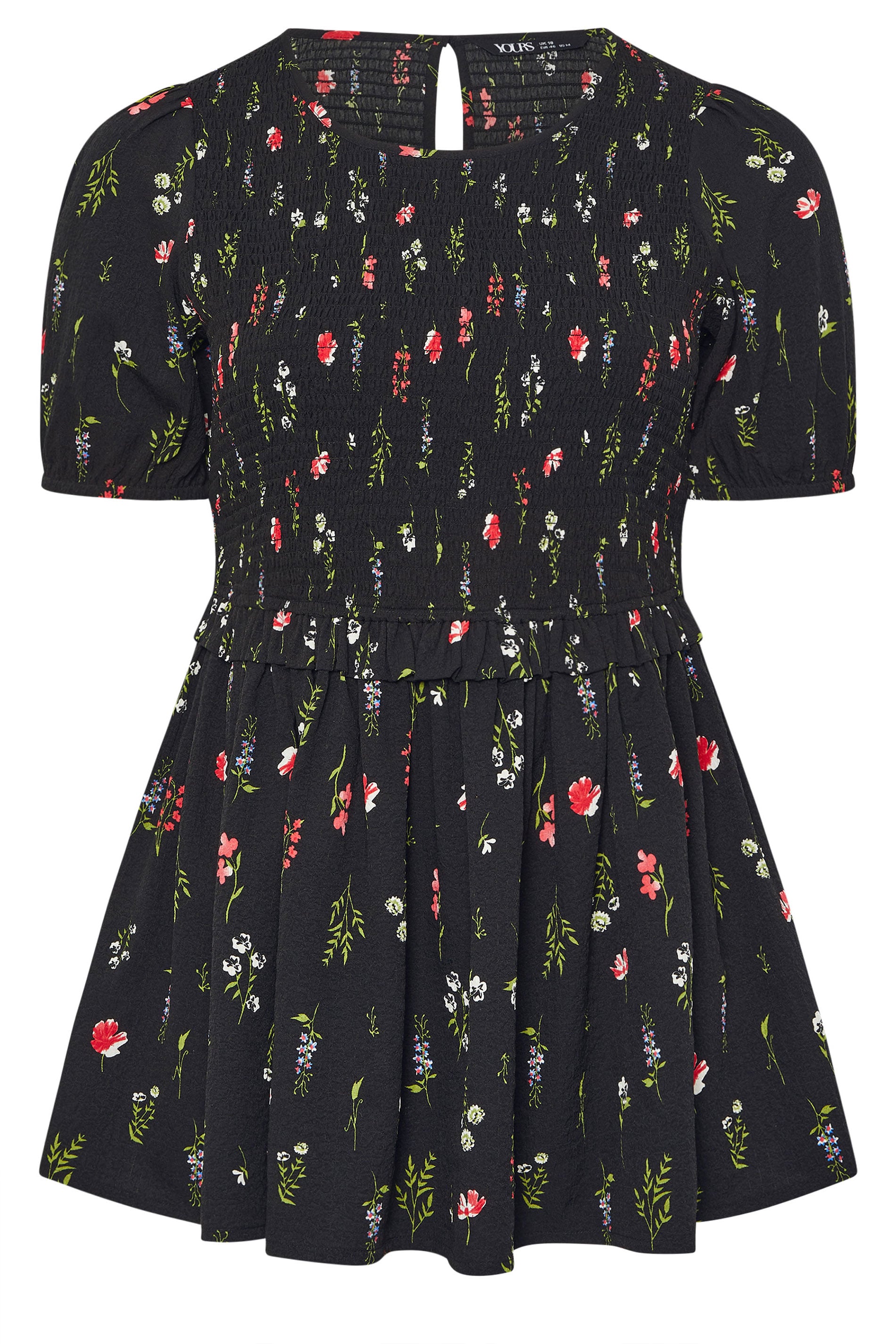 YOURS Plus Size Black Floral Shirred Peplum Top | Yours Clothing 5