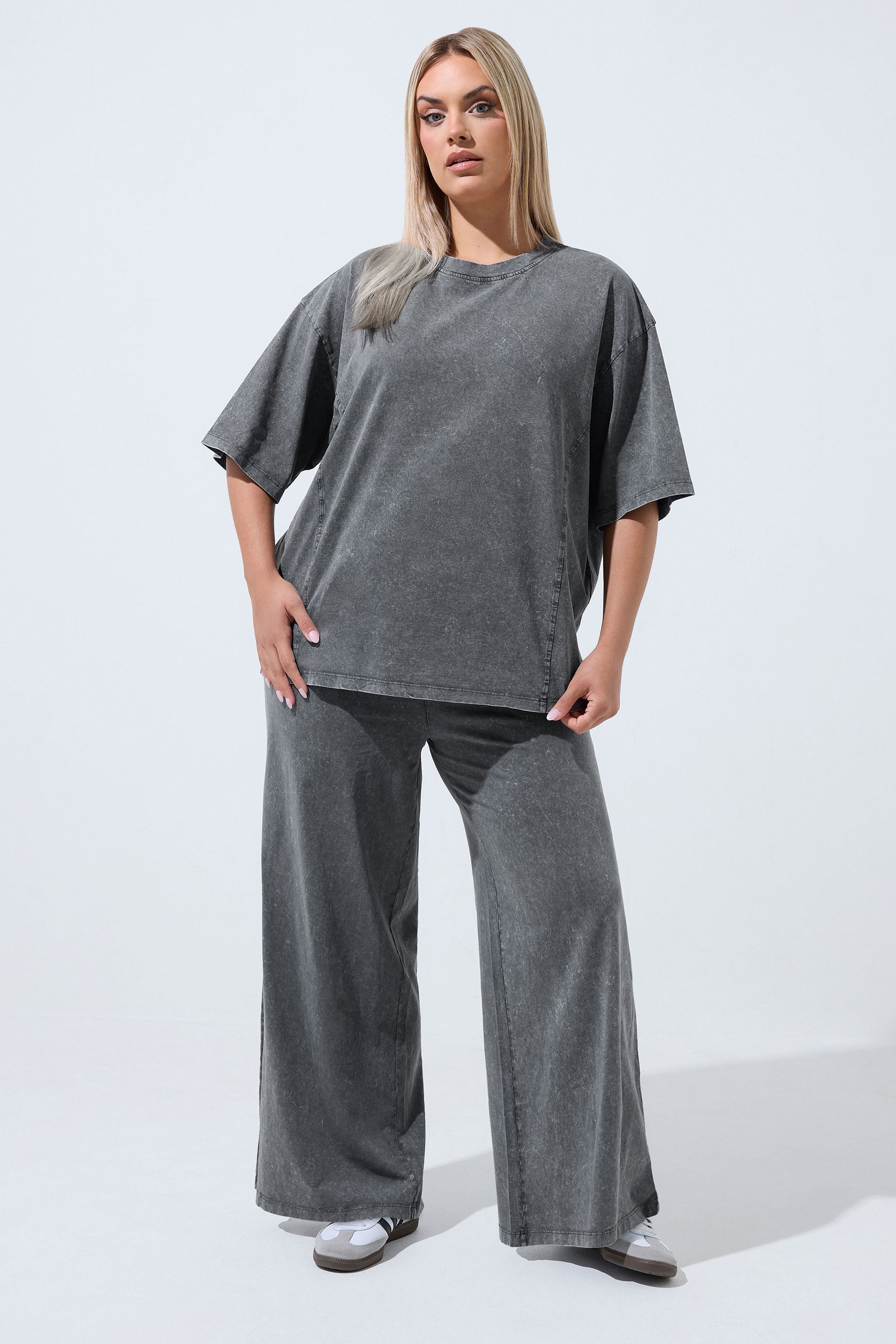LIMITED COLLECTION Plus Size Grey Acid Wash Wide Leg Trousers | Yours Clothing 3