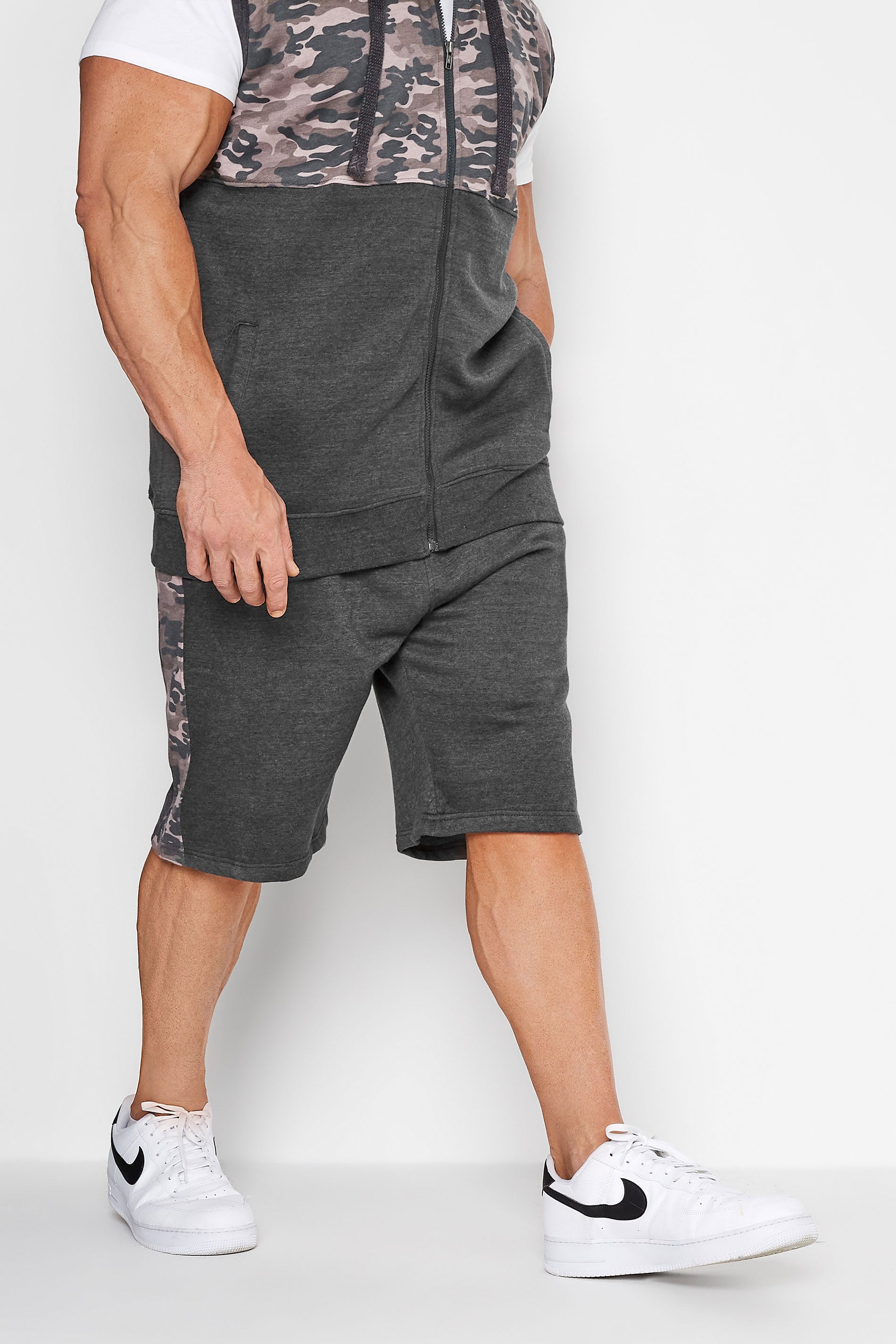 KAM Charcoal Grey Camo Panel Jogger Shorts | BadRhino 3