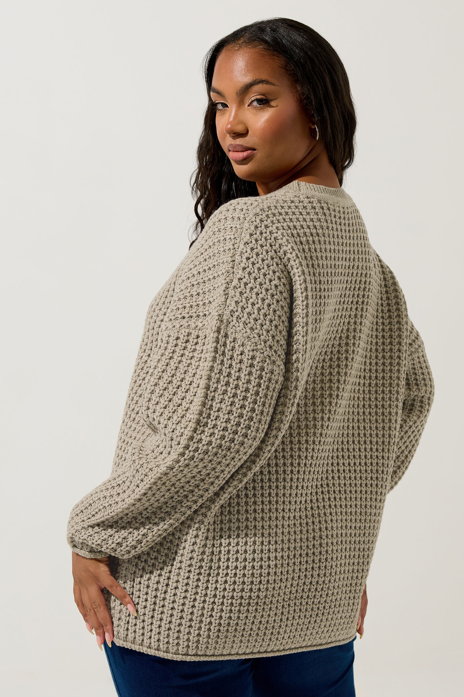 YOURS Plus Size Natural Brown Waffle Knit Jumper | Yours Clothing 4