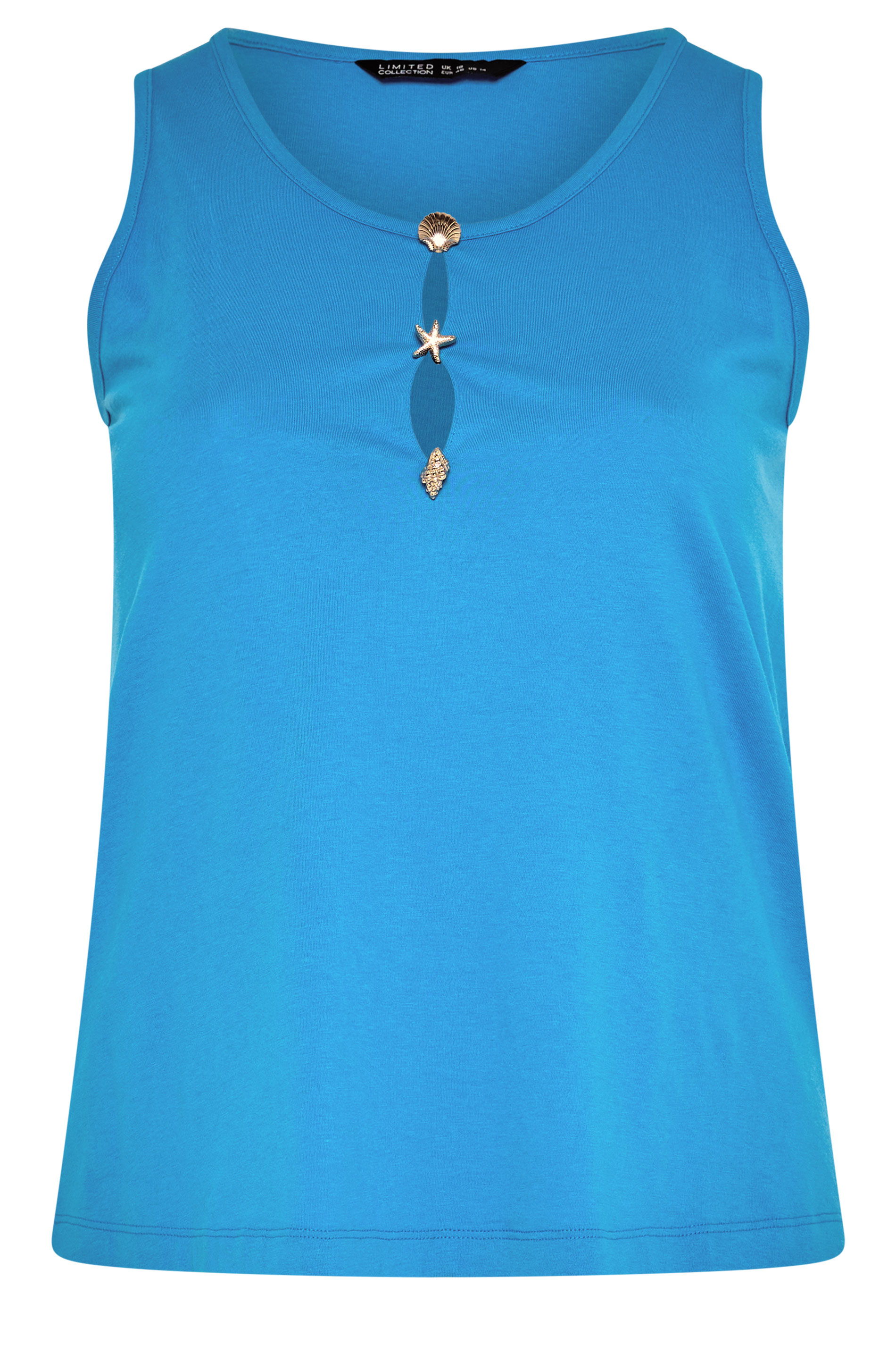 LIMITED COLLECTION Plus Size Blue Shell Button Vest Top | Yours Clothing 5