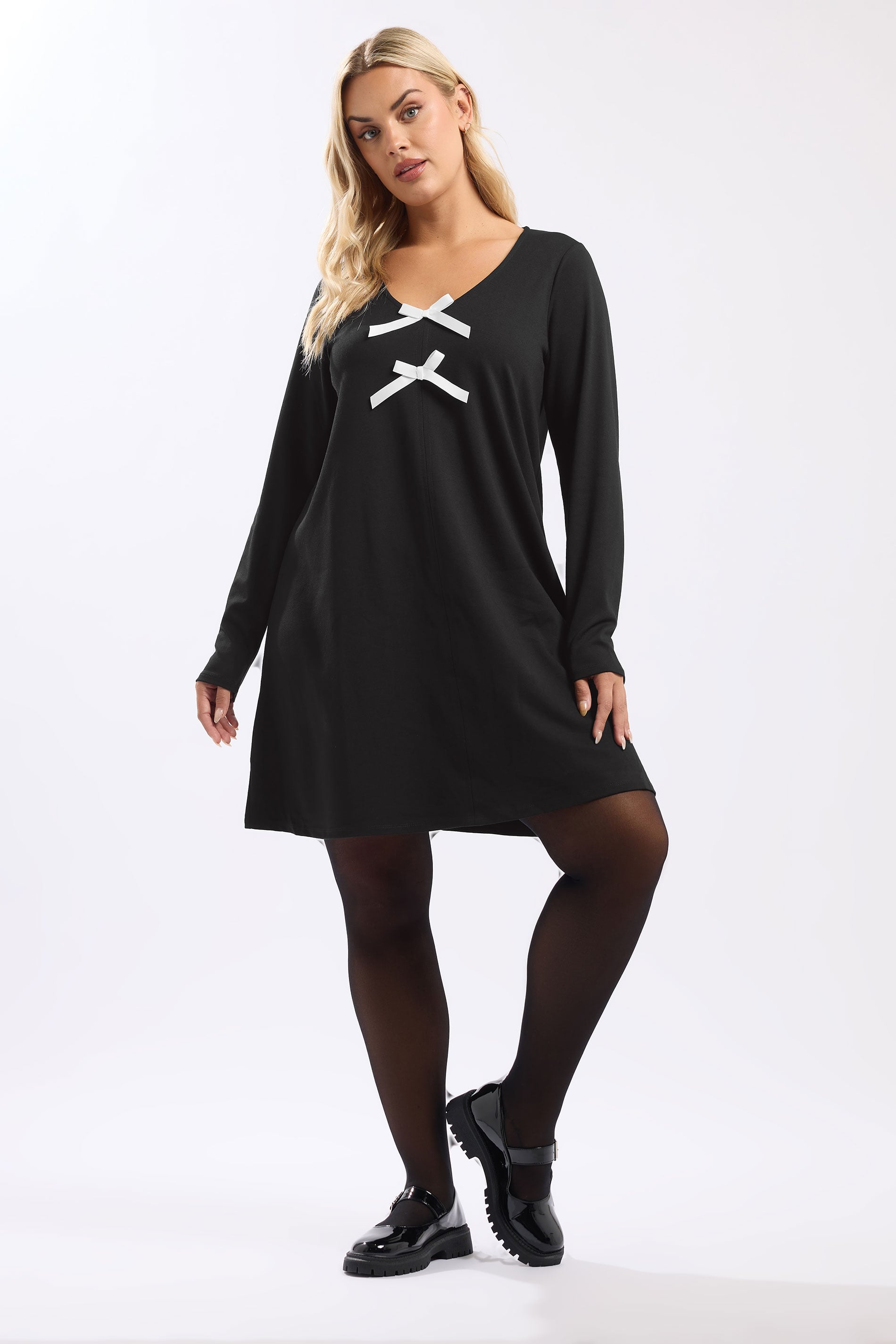 YOURS Plus Size Black Bow Detail Tunic Dress | Yours Clothing 2