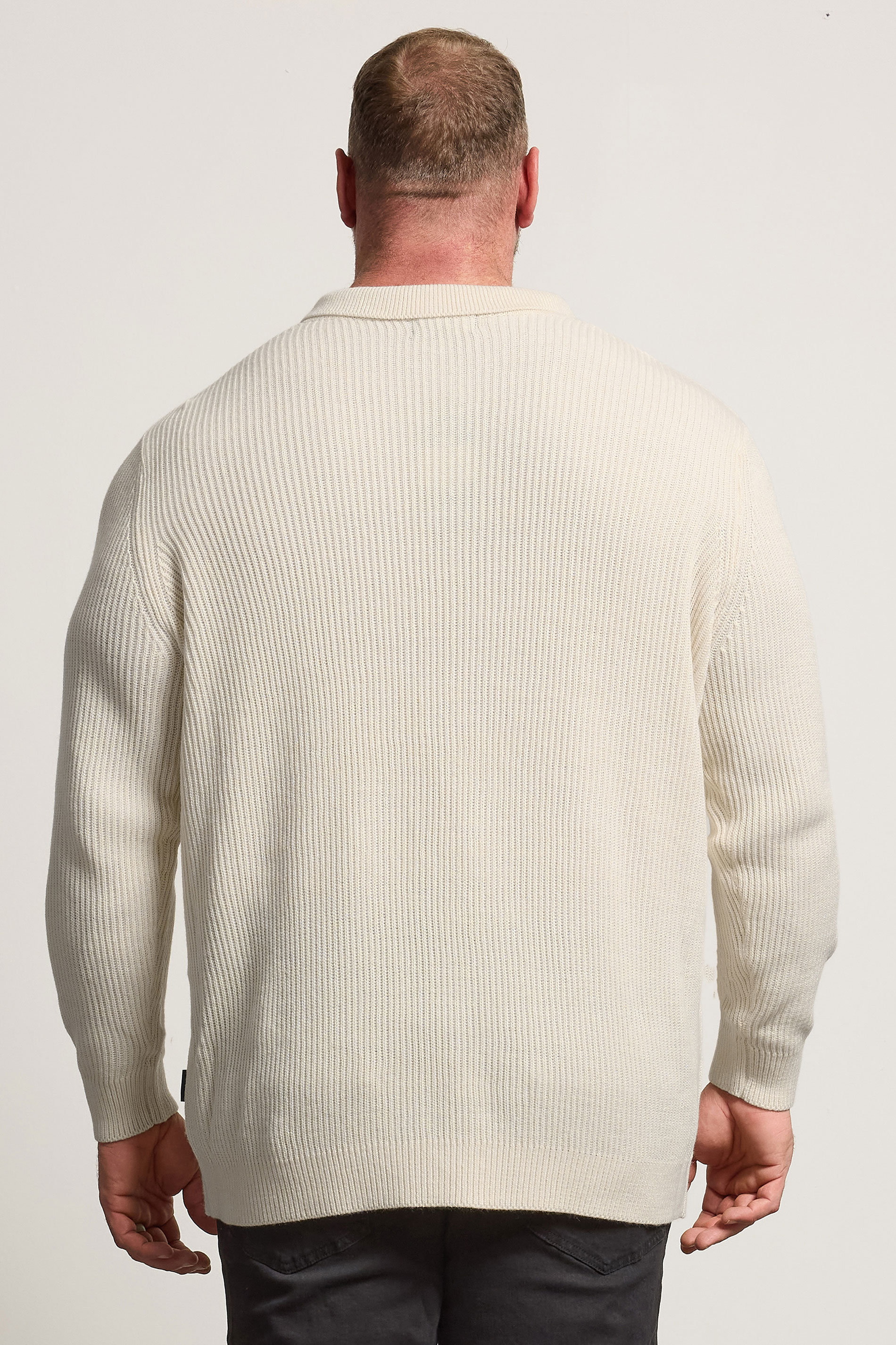 BadRhino Big & Tall Natural Brown Chunky Knit Collared Jumper | BadRhino 4
