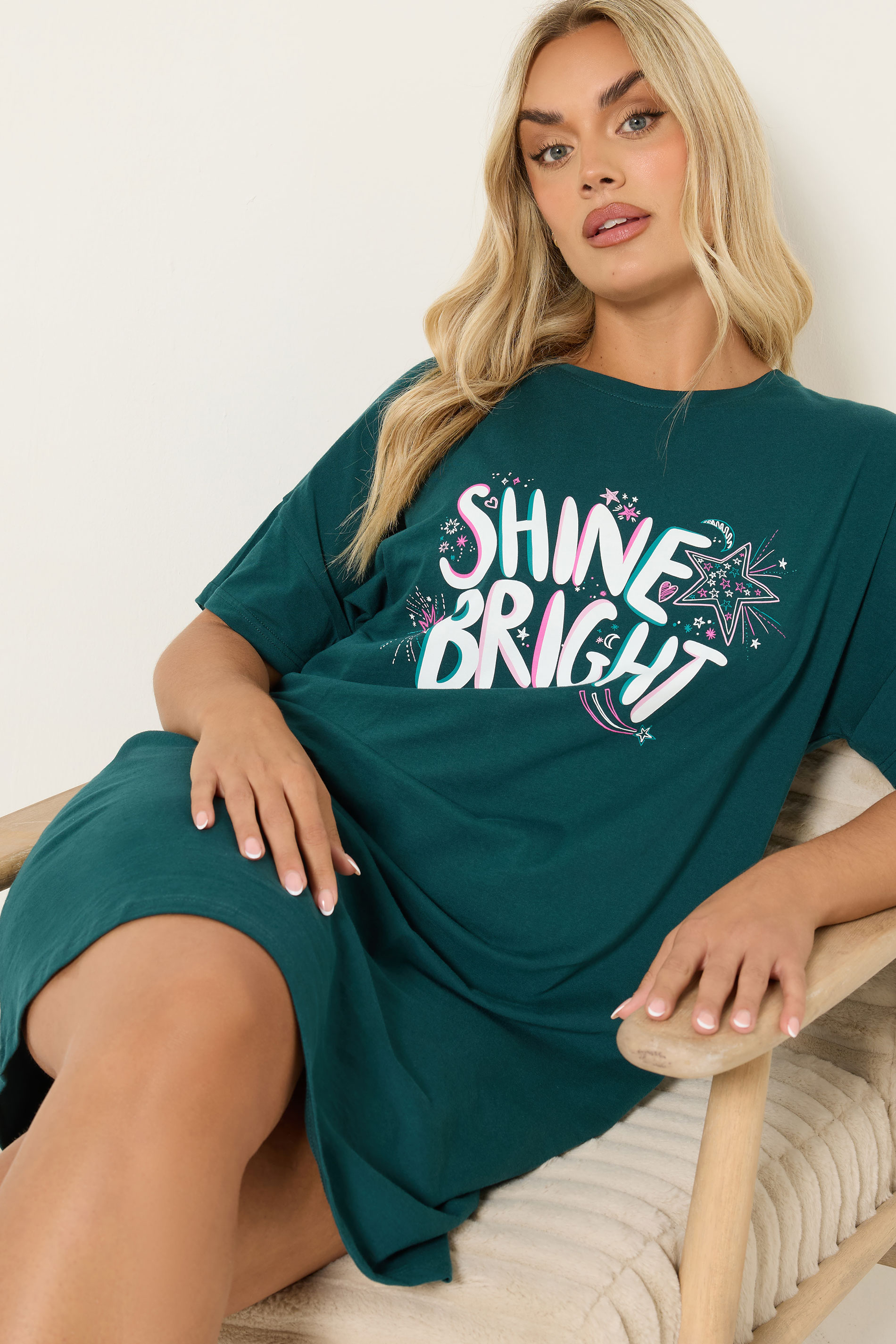 YOURS Plus Size Green 'Shine Bright' Sleep Tee Nightdress | Yours Clothing 5