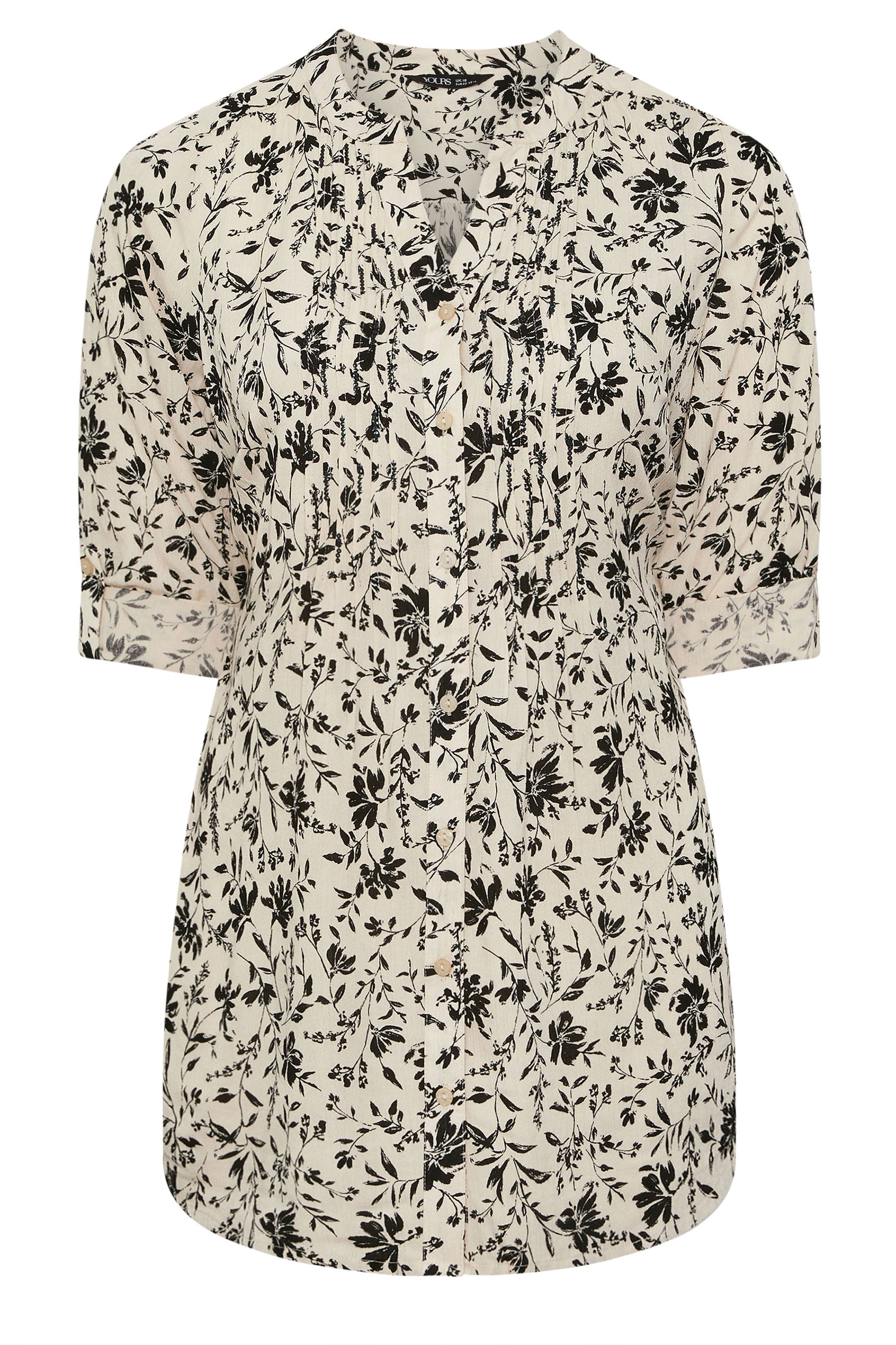 YOURS Plus Size White Floral Print Pintuck Blouse | Yours Clothing 5