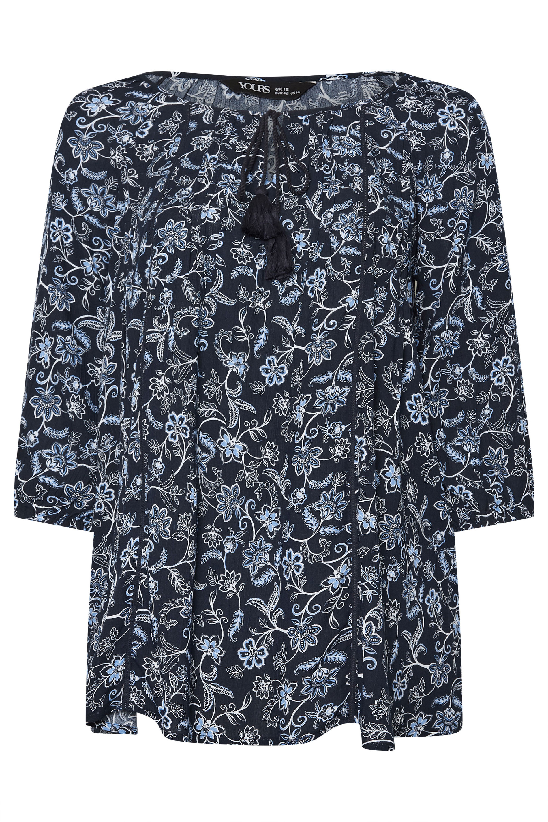 YOURS Plus Size Navy Blue Floral Print Tie Front Top | Yours Clothing 6