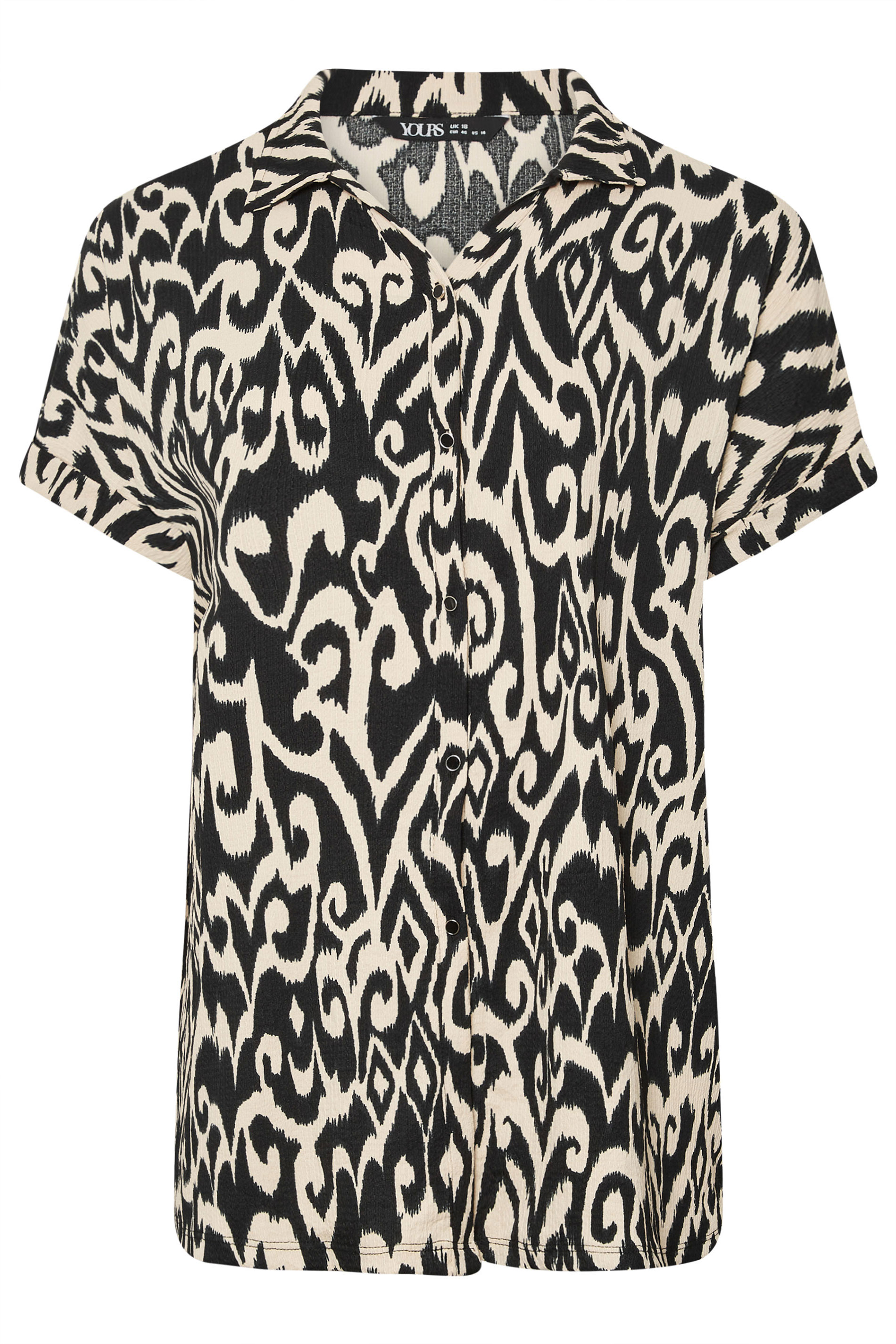 YOURS Plus Size Black & White Ikat Print Crinkle Shirt | Yours Clothing 6