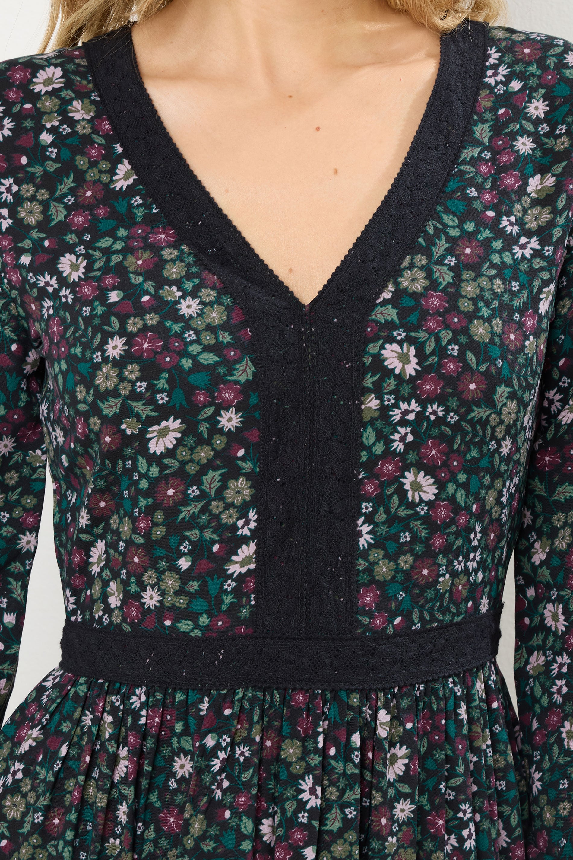 LTS Tall Dark Green Floral Lace Trim Midi Dress | Long Tall Sally 4