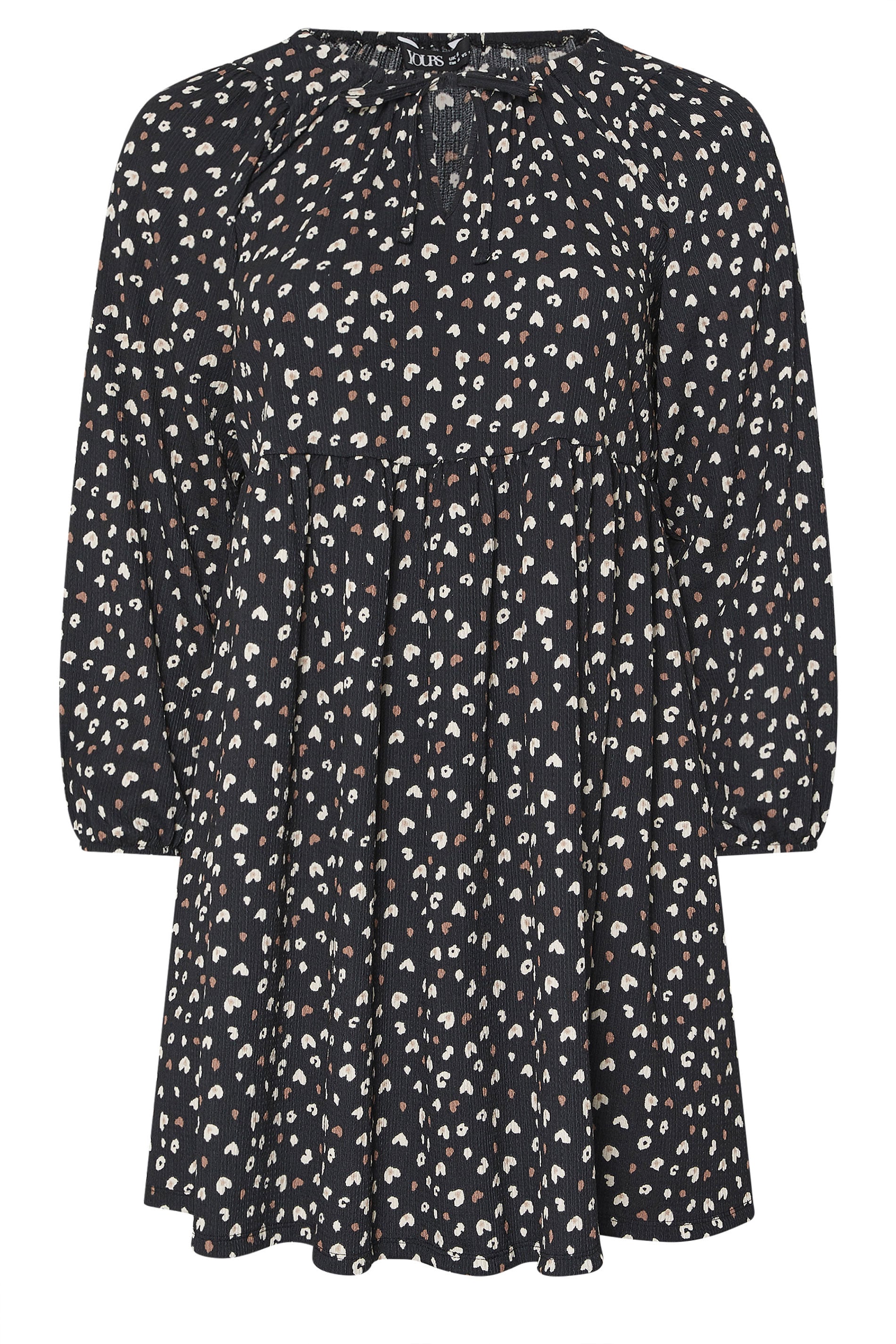 YOURS Plus Size Black Heart Print Tie Neck Dress | Yours Clothing 5