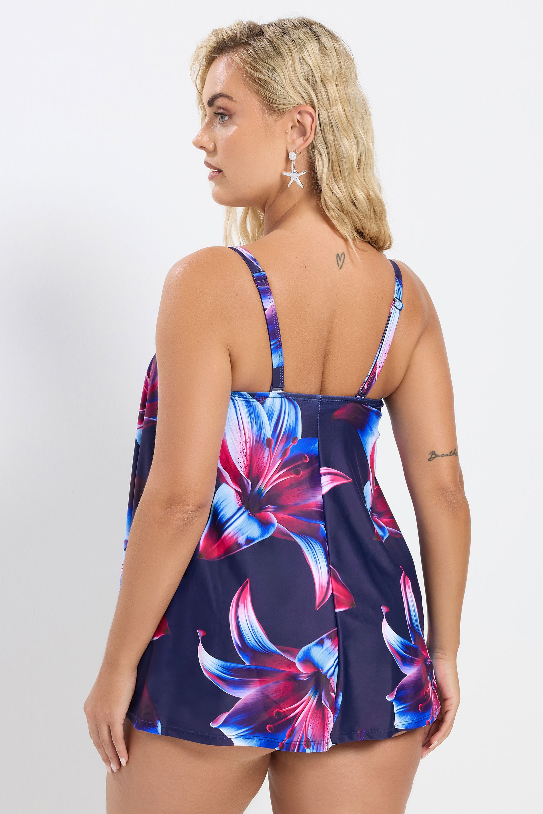 YOURS Plus Size Navy Blue Floral Print Tankini Top | Yours Clothing 7