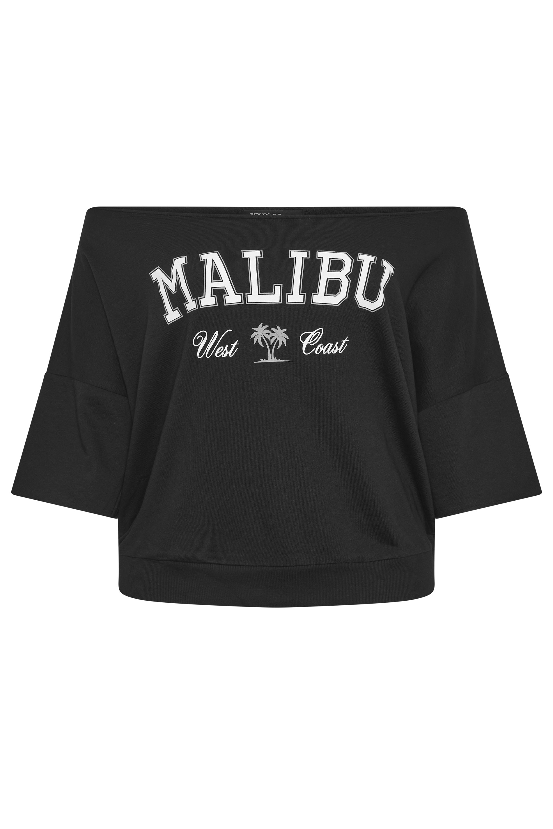 YOURS Plus Size Black 'Malibu' Off Shoulder Sweatshirt | Yours Clothing 5