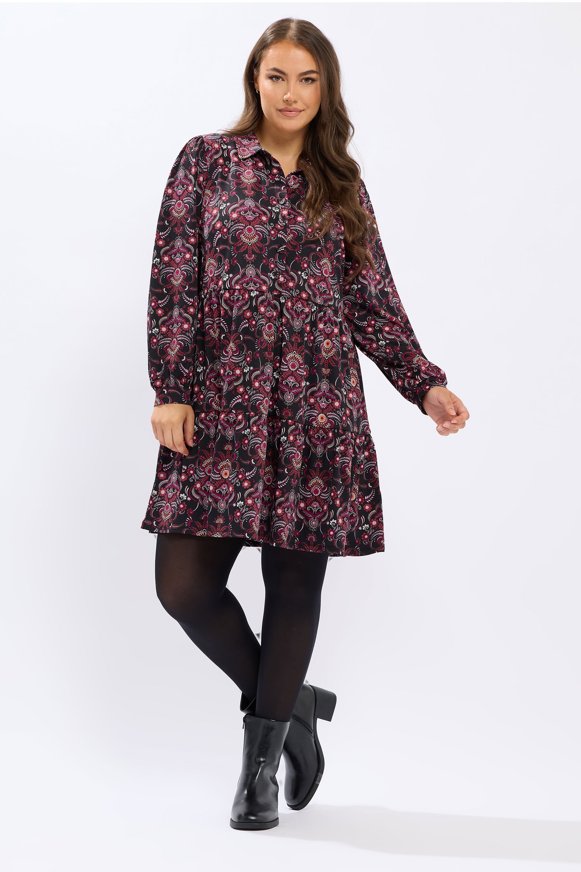 YOURS Plus Size Black Paisley Tiered Shirt Dress | Yours Clothing 3