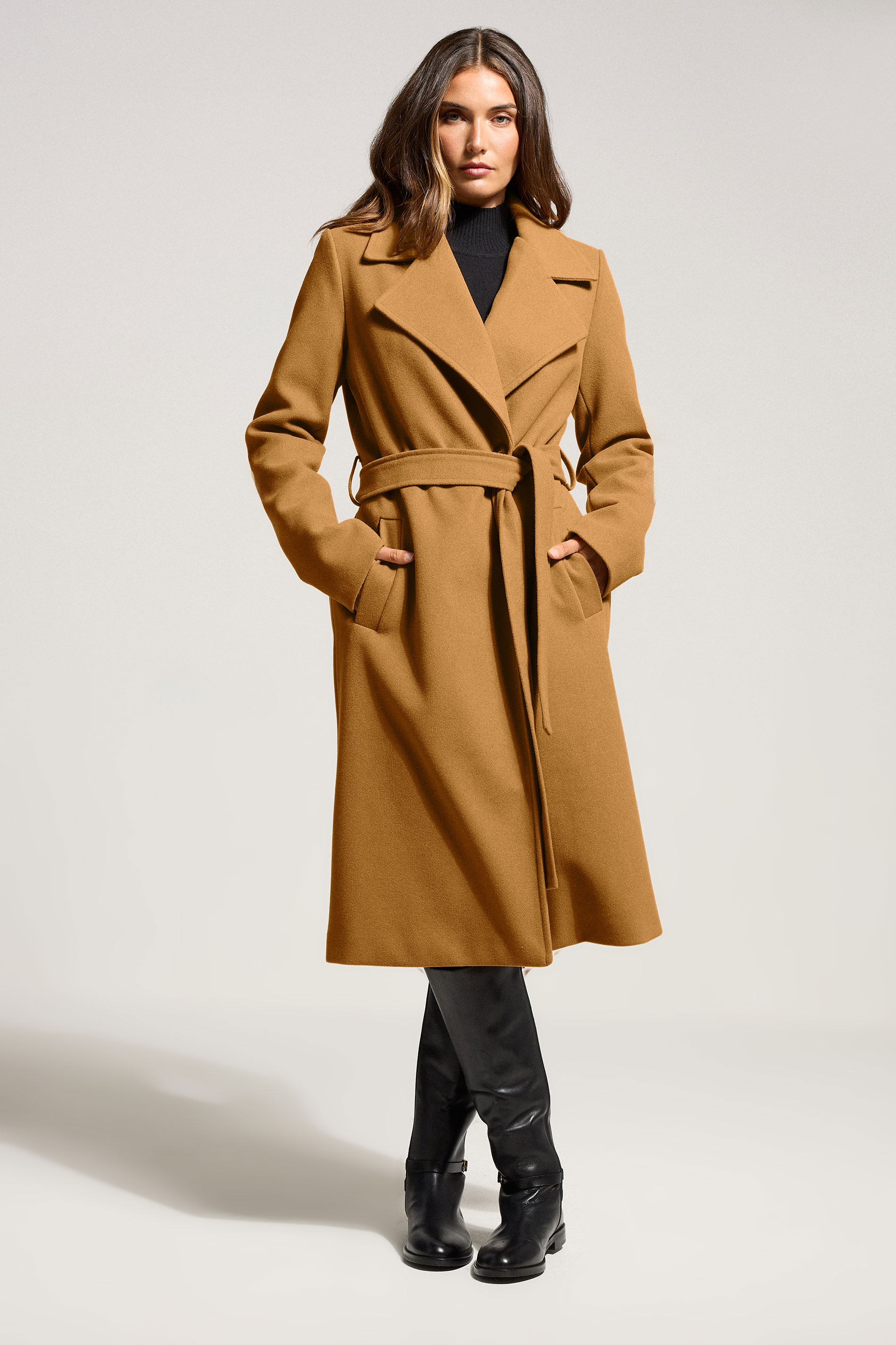LTS Tall Beige Brown Formal Wrap Belted Midi Coat | Long Tall Sally 3