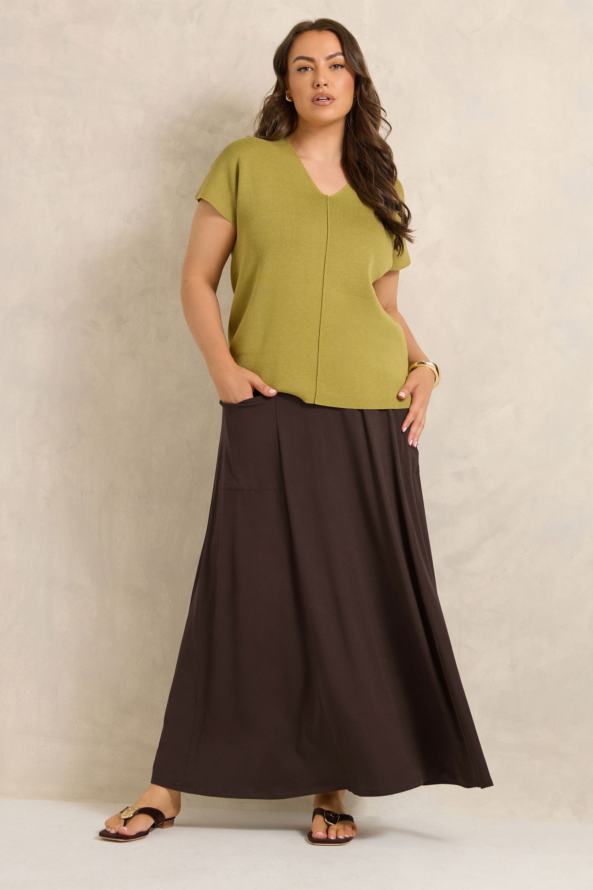 EVANS Plus Size Chocolate Brown Maxi Skirt | Evans  3