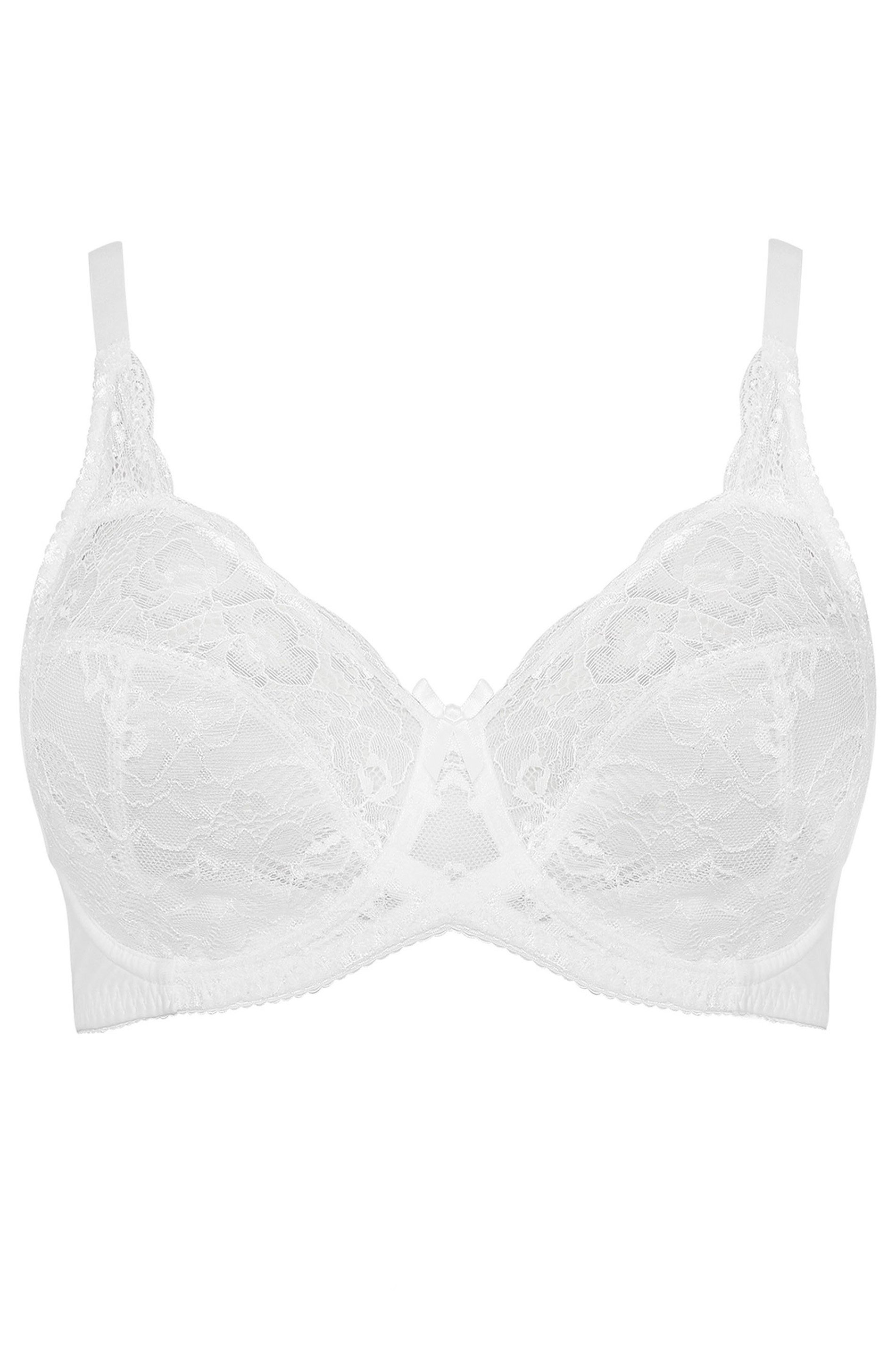 Plus Size White Stretch Lace Non-Padded Underwired Balcony Bra | Yours Clothing 3