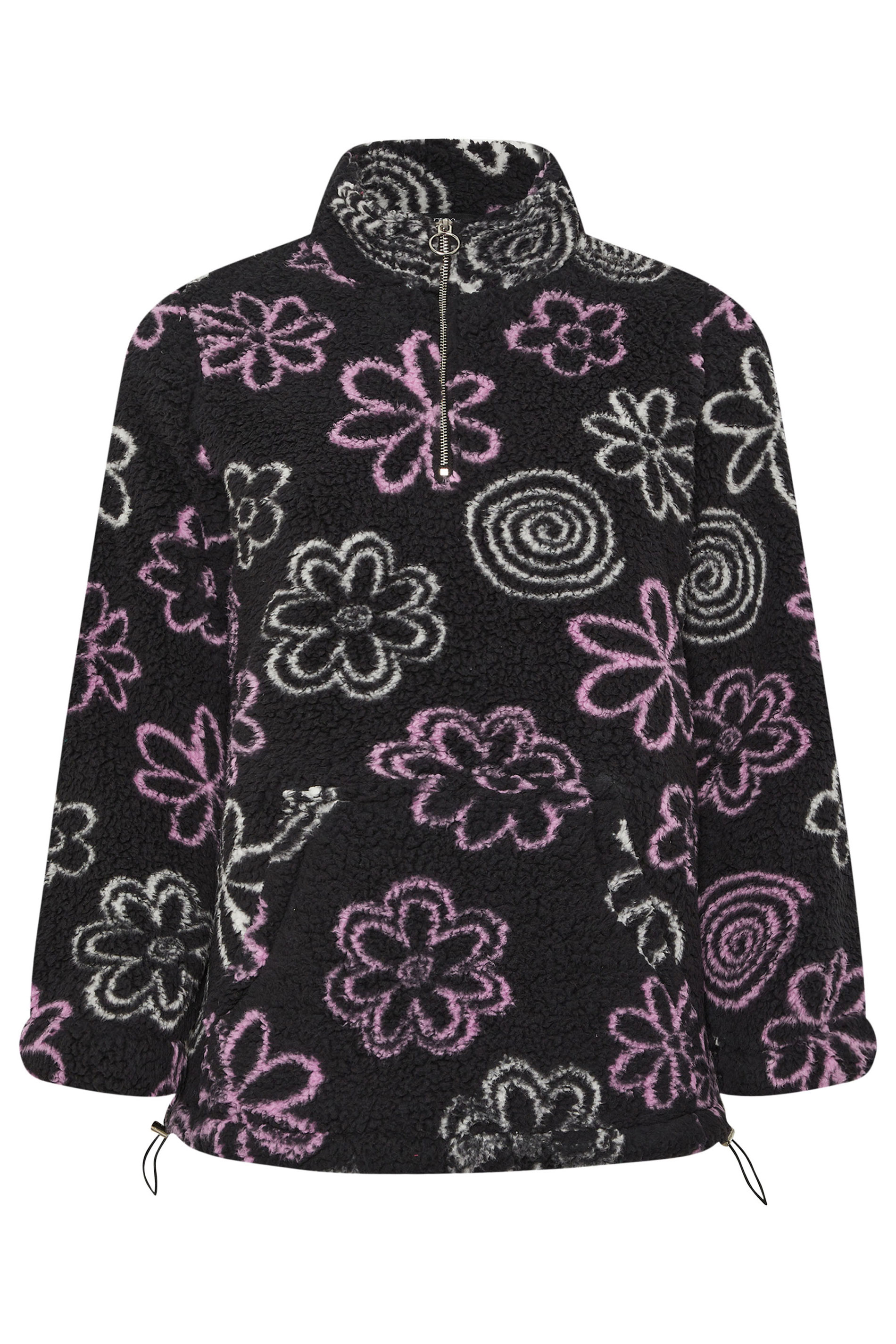 YOURS Plus Size Black Floral Quarter Zip Fleece | Yours Clothing 5