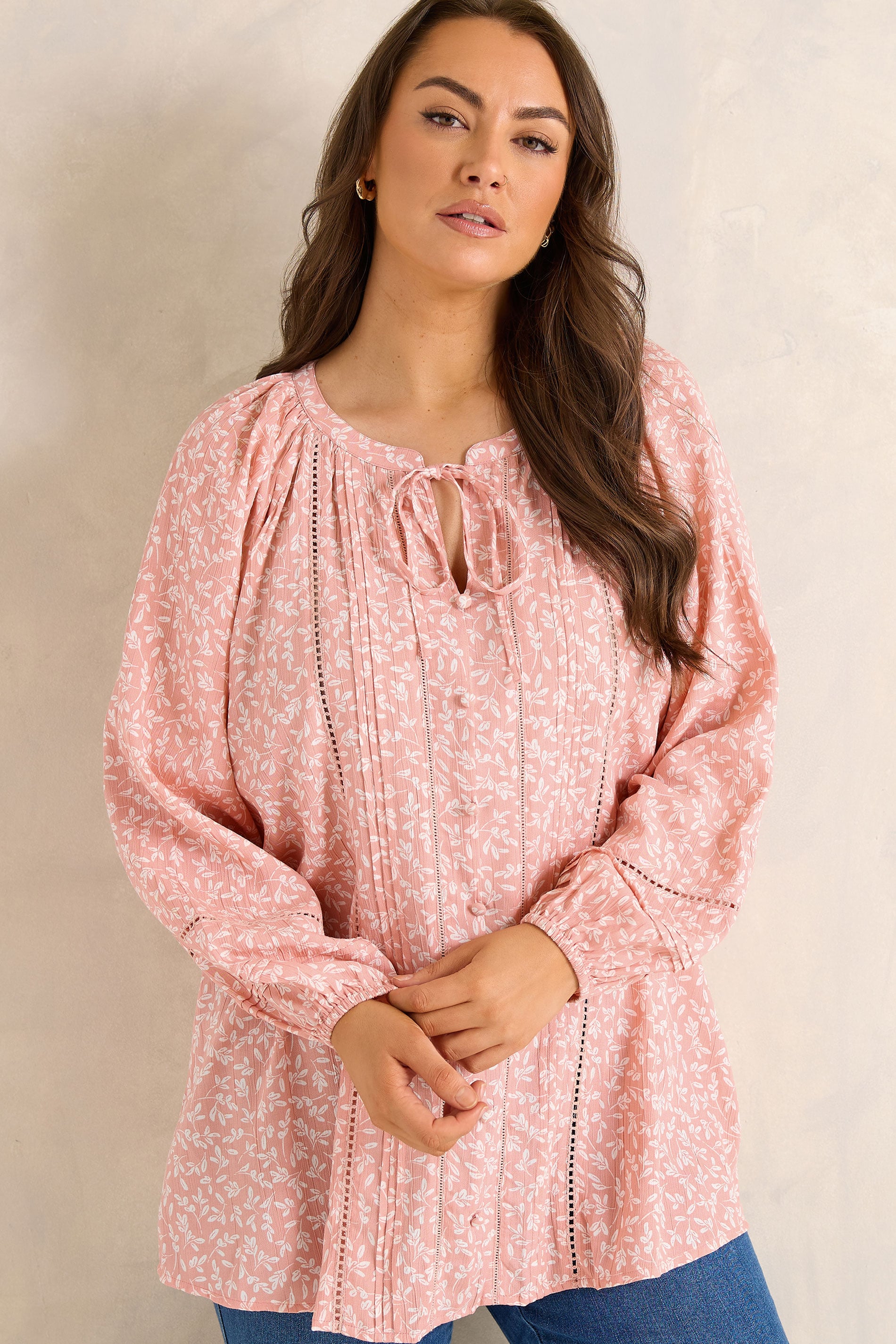 Evans Women's Pink Plus Ditsy Tie Neck Blouse Size 26-28