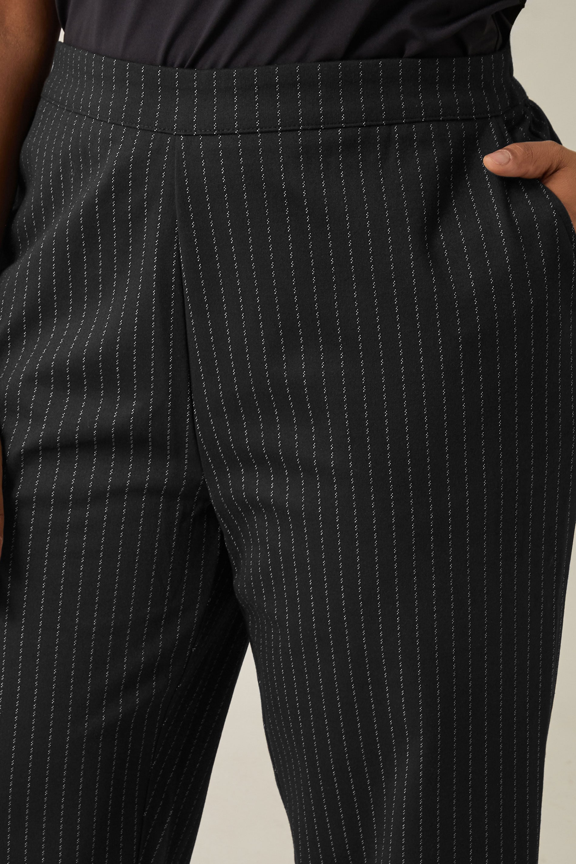 EVANS Plus Size Black Pinstripe Wide Leg Trousers | Evans 4