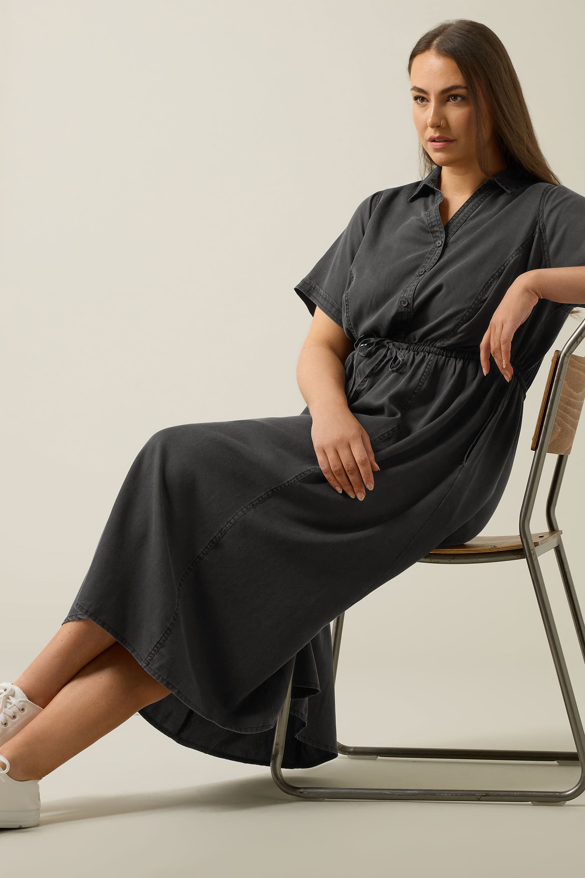 EVANS Plus Size Black Lyocell Denim Shirt Dress | Evans 5