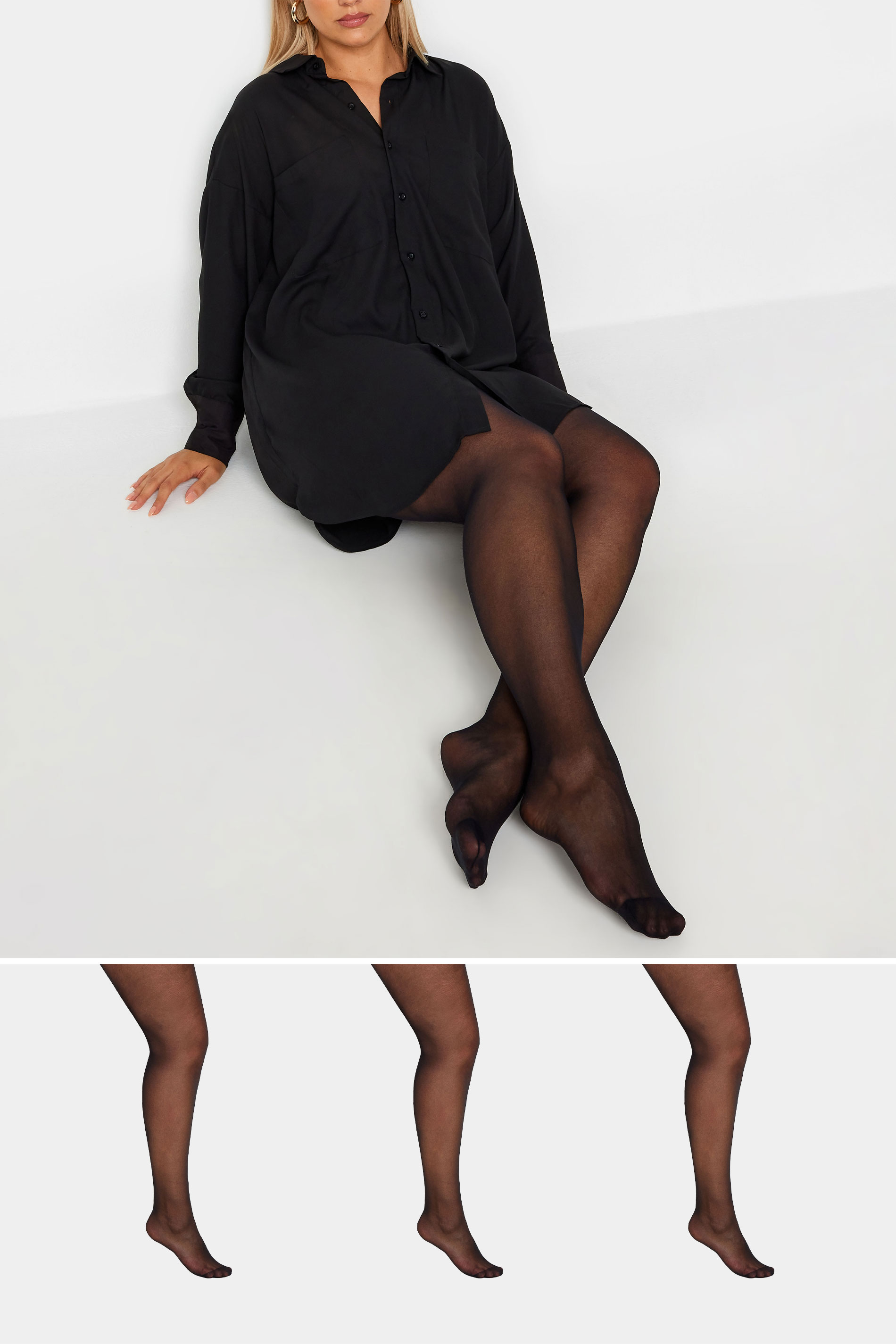 YOURSET 3 PACK Black 15 Denier Ladder Resist Tights | Yours Clothing 1