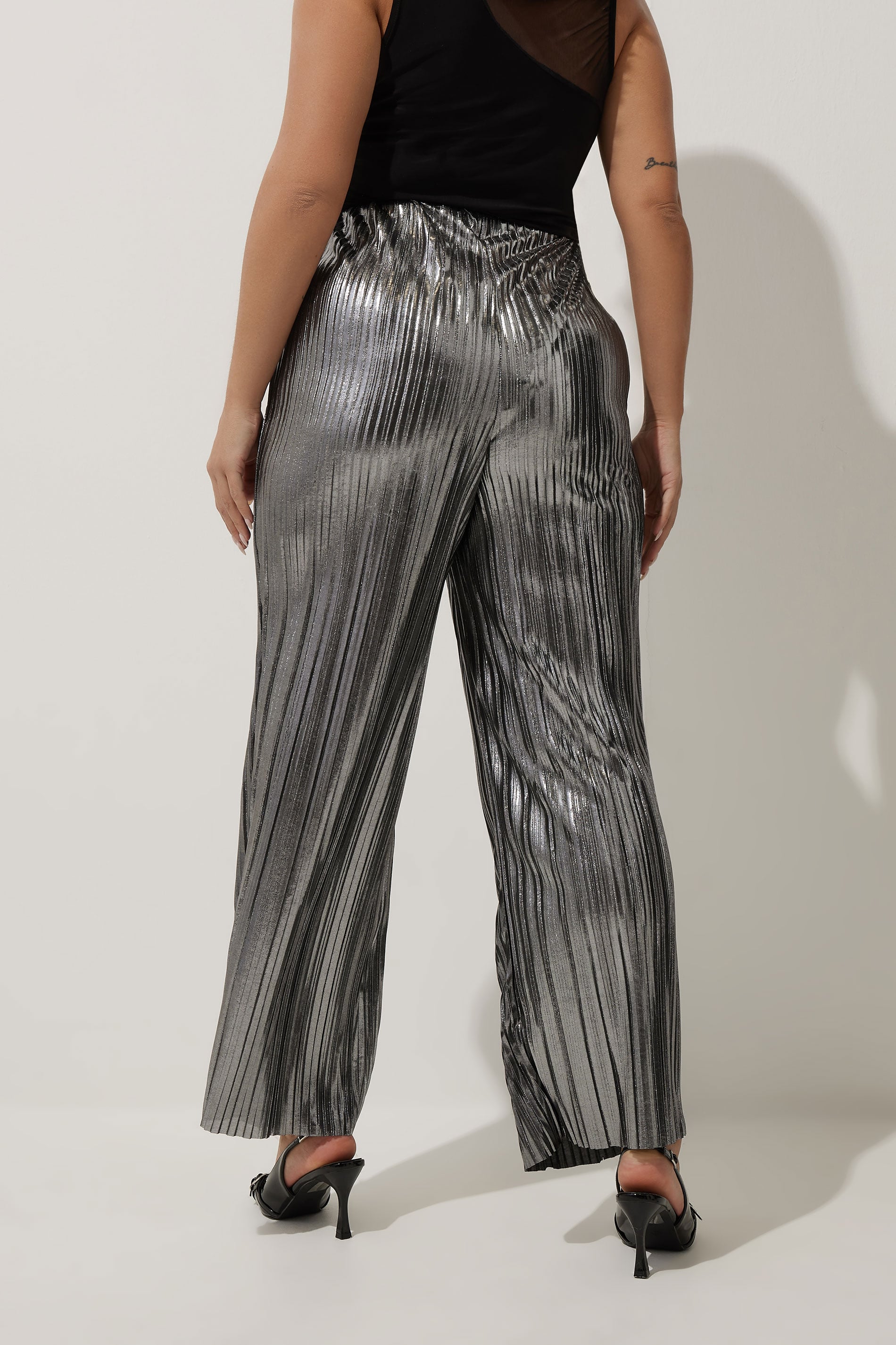LIMITED COLLECTION Plus Size Silver Metallic Plisse Trousers | Yours Clothing  4