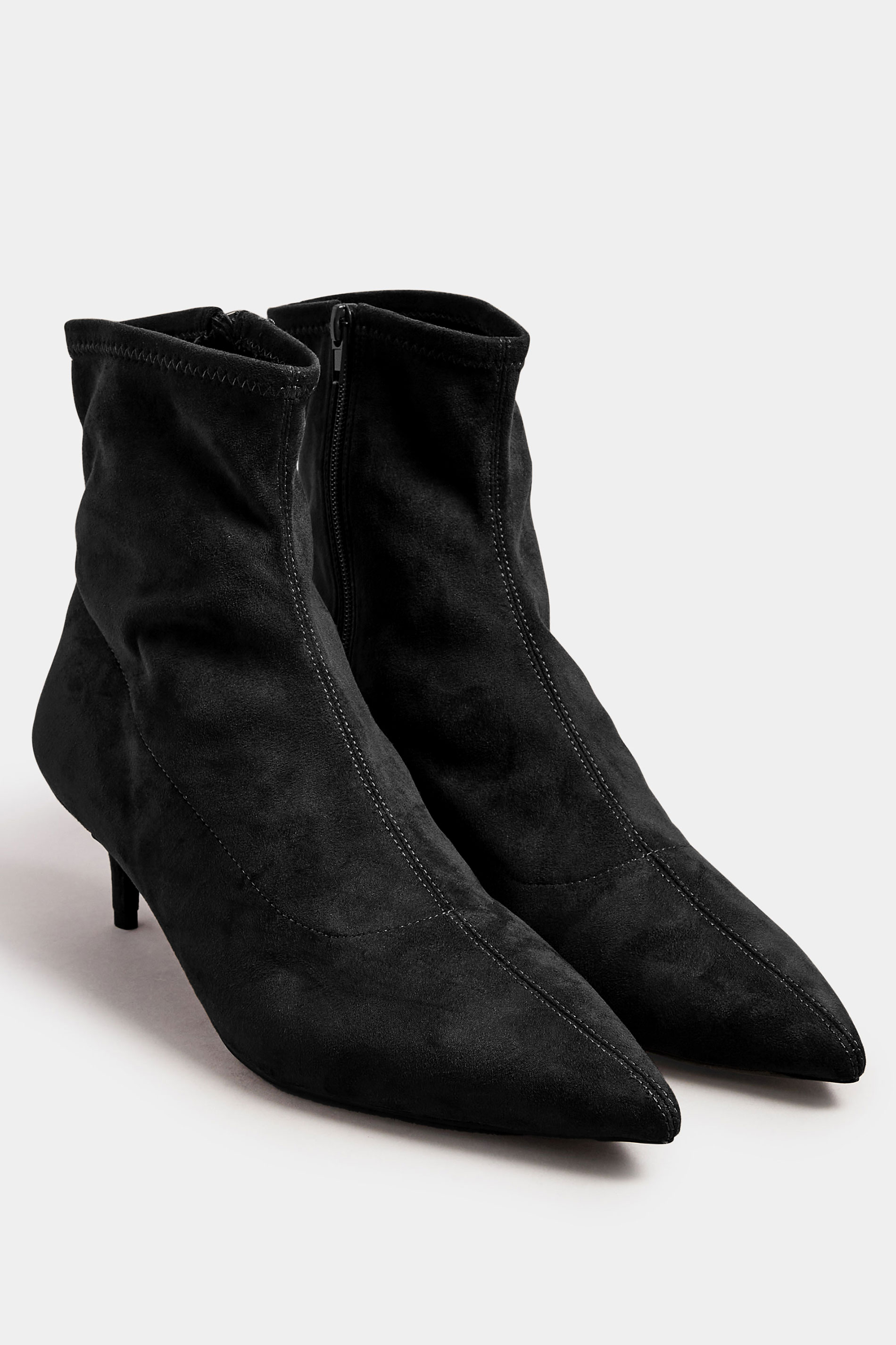LTS Black Faux Suede Kitten Heeled Boots In Standard Fit | Long Tall Sally 3