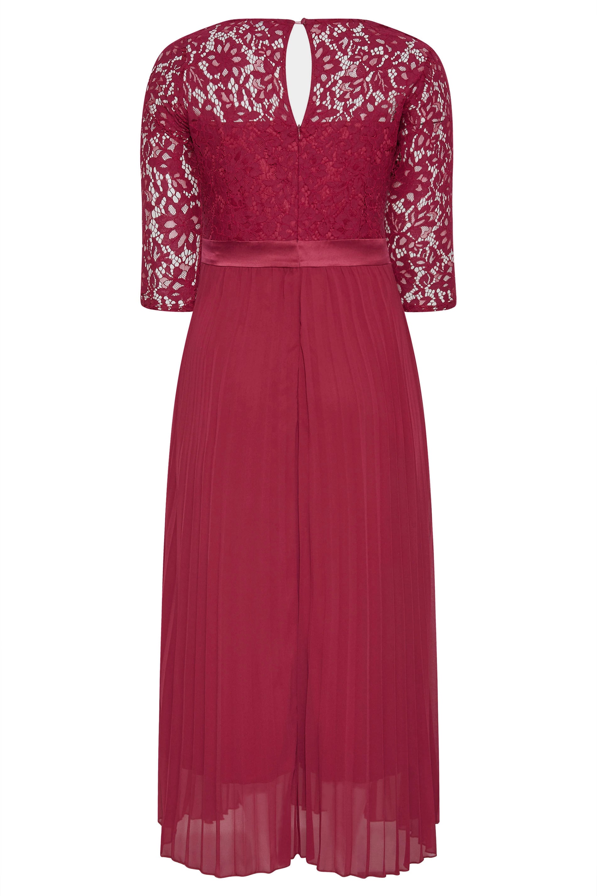 Plus Size YOURS LONDON Curve Burgundy Red Lace Pleated Maxi Dress | Yours Clothing  7